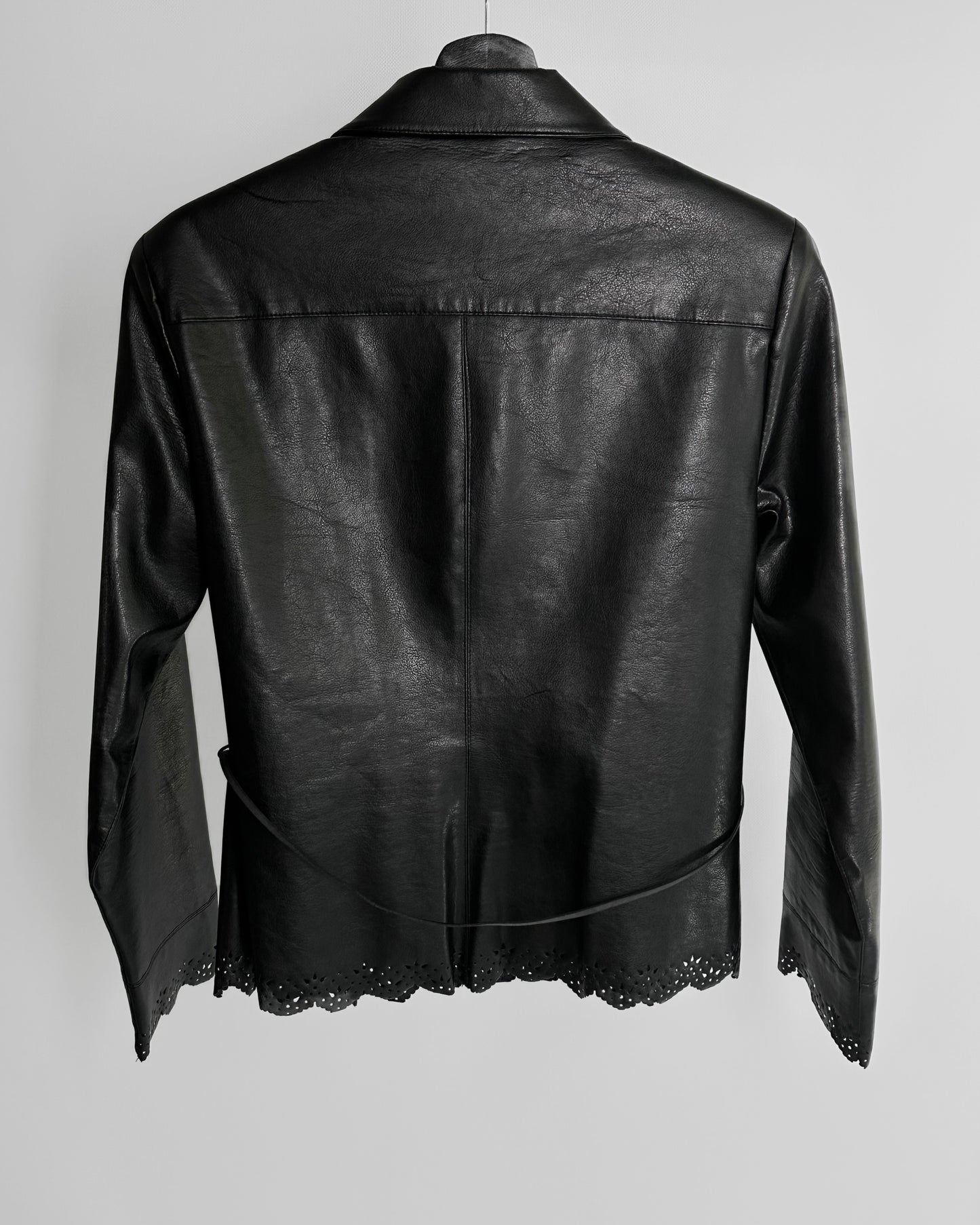 90s Black Eco Leather Skirt Suit