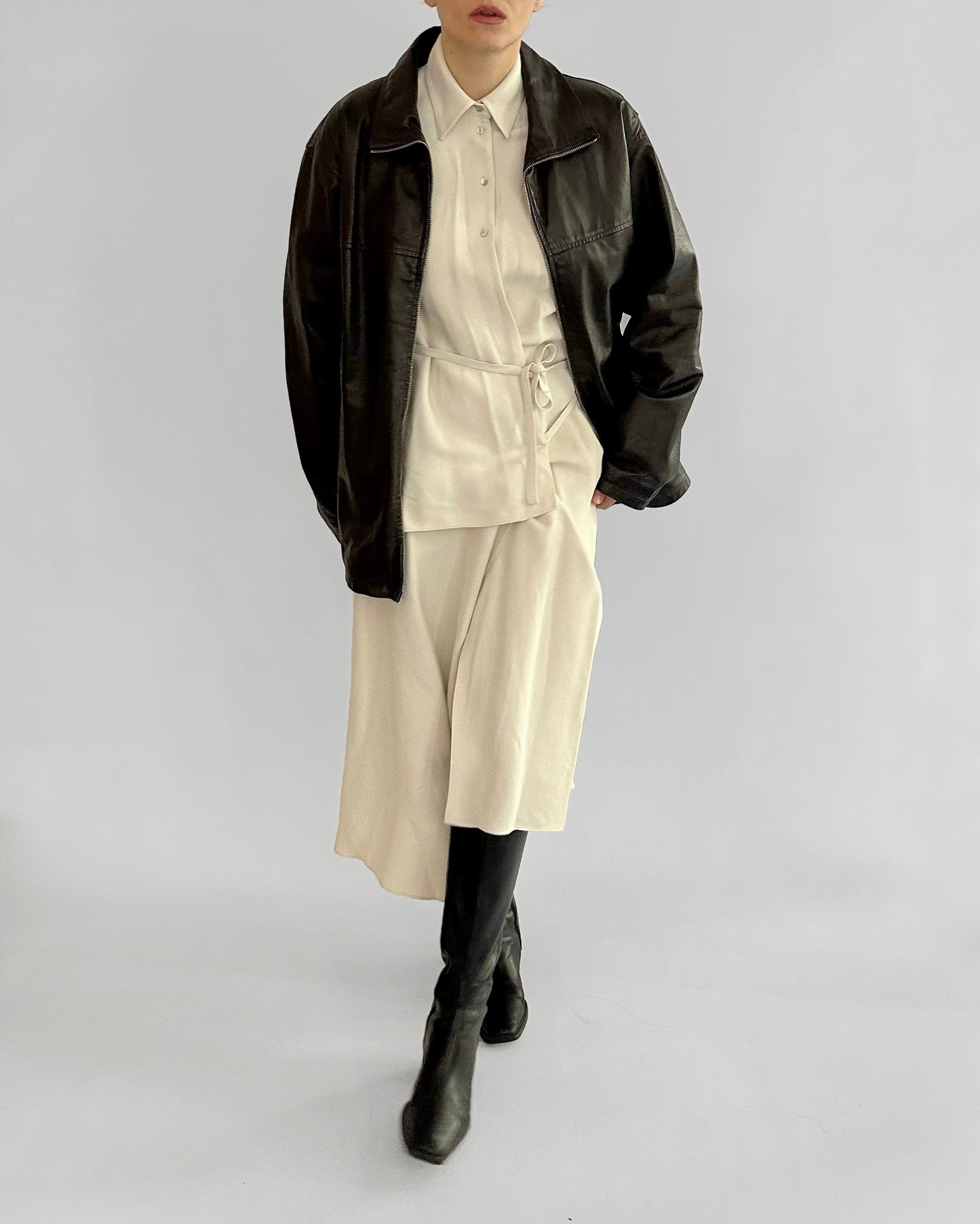 90s Brown Leather Zip Jacket
