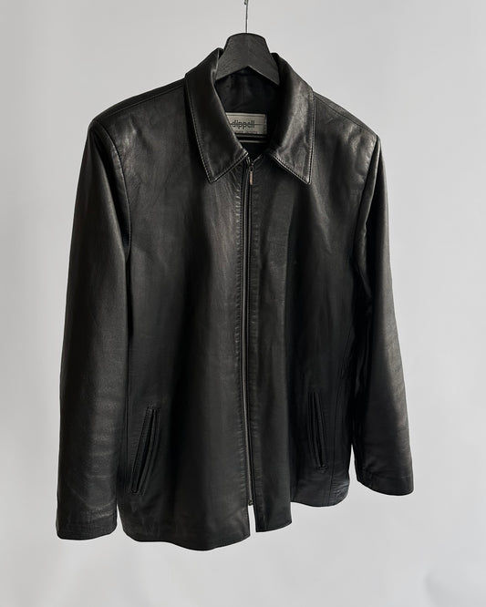 90s Black Zip-Up Leather Jacket
