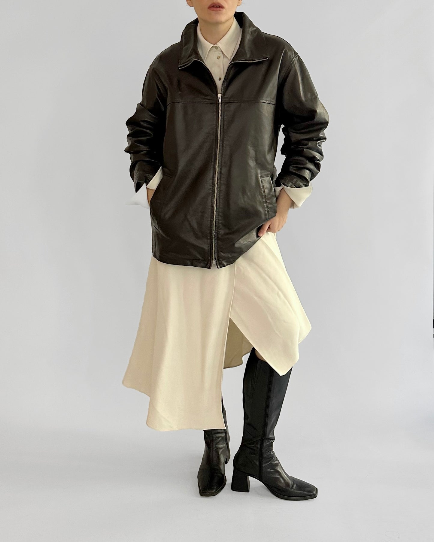 90s Brown Leather Zip Jacket