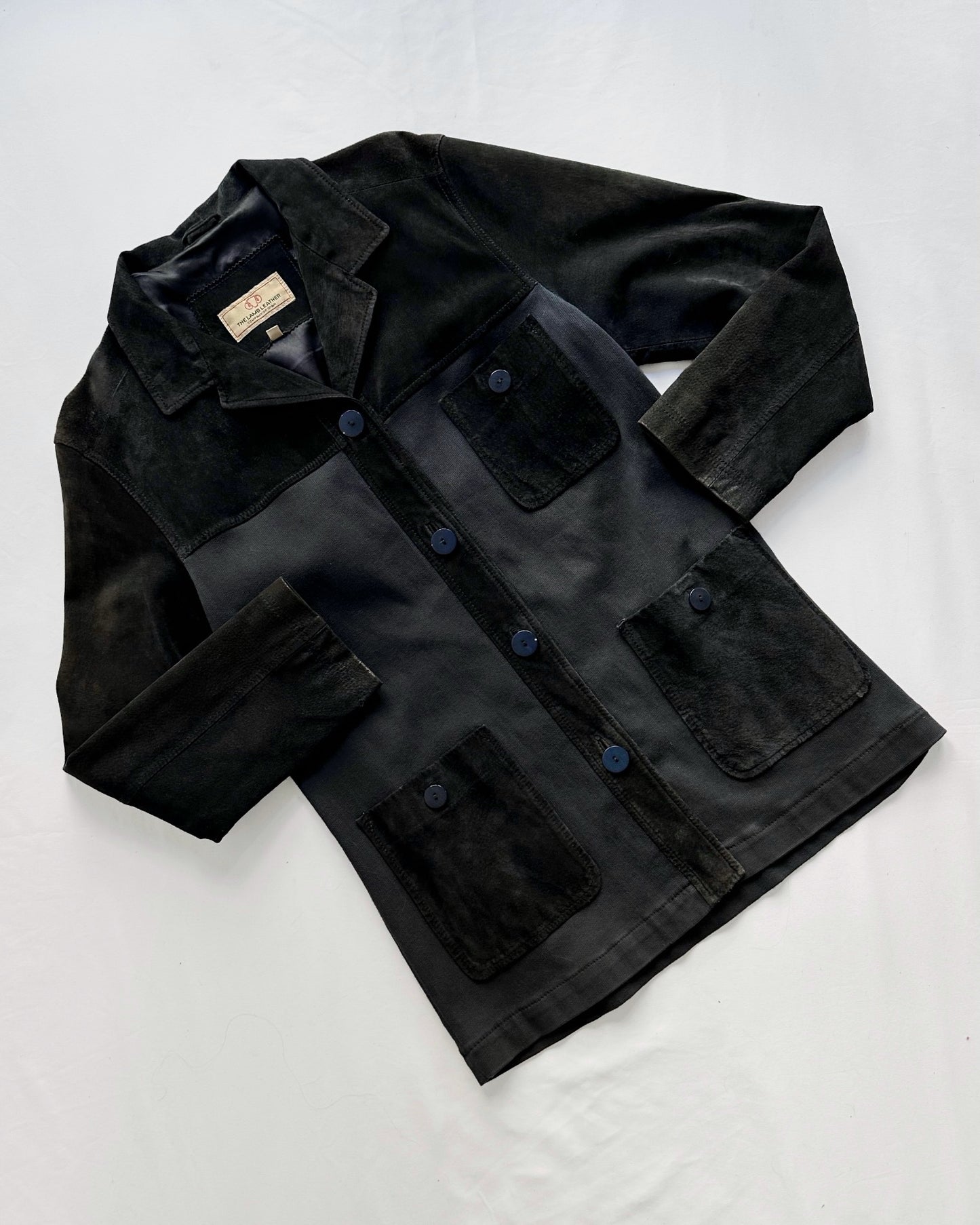 90s Dark Blue Suede & Cotton Jacket