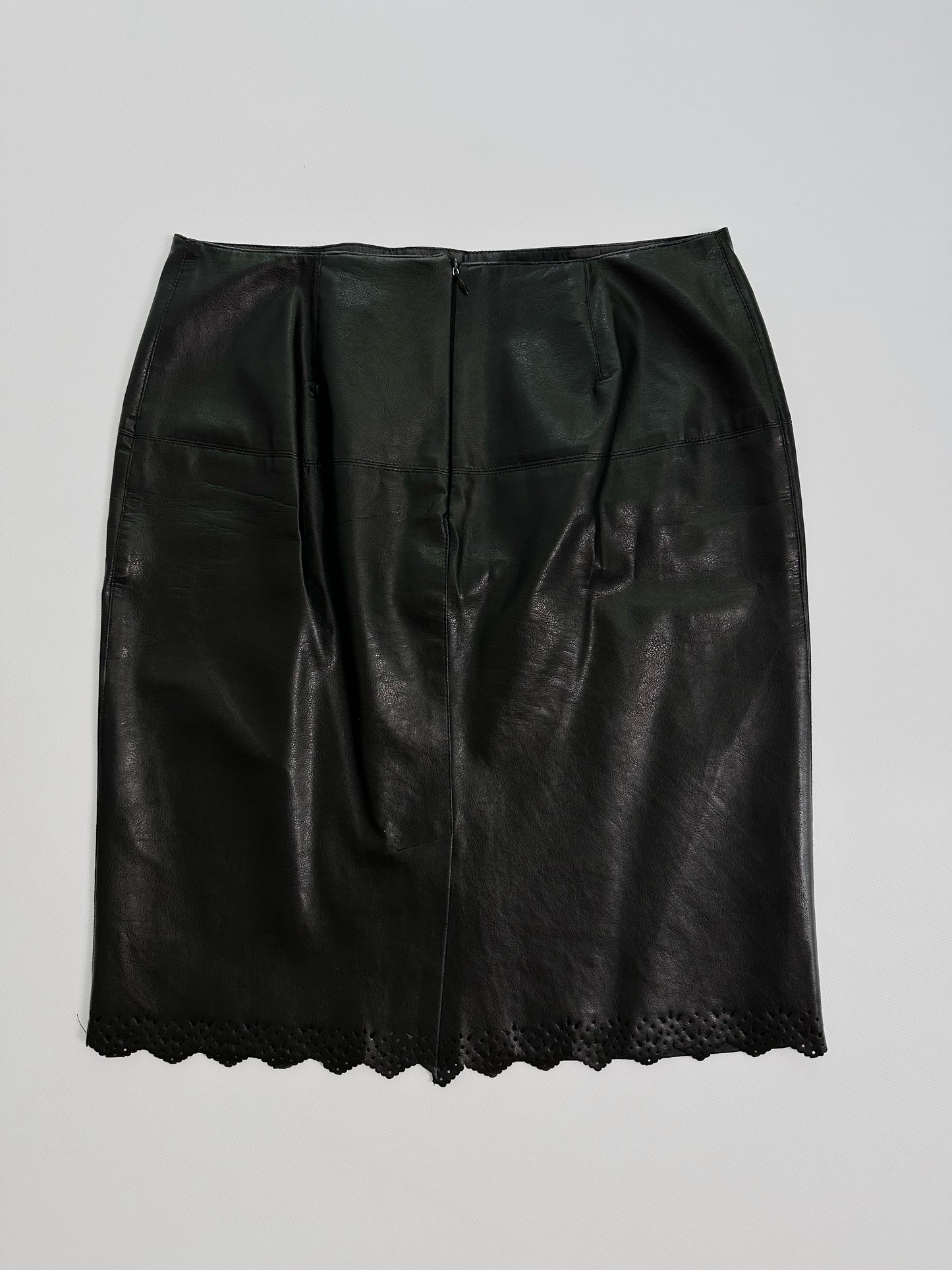 90s Black Eco Leather Skirt Suit