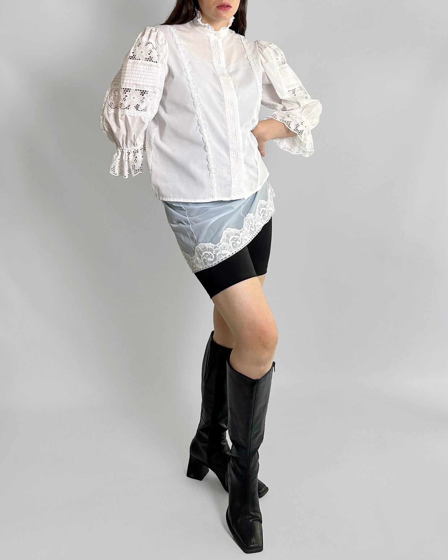 80s White Austrian Puff Sleeve Blouse