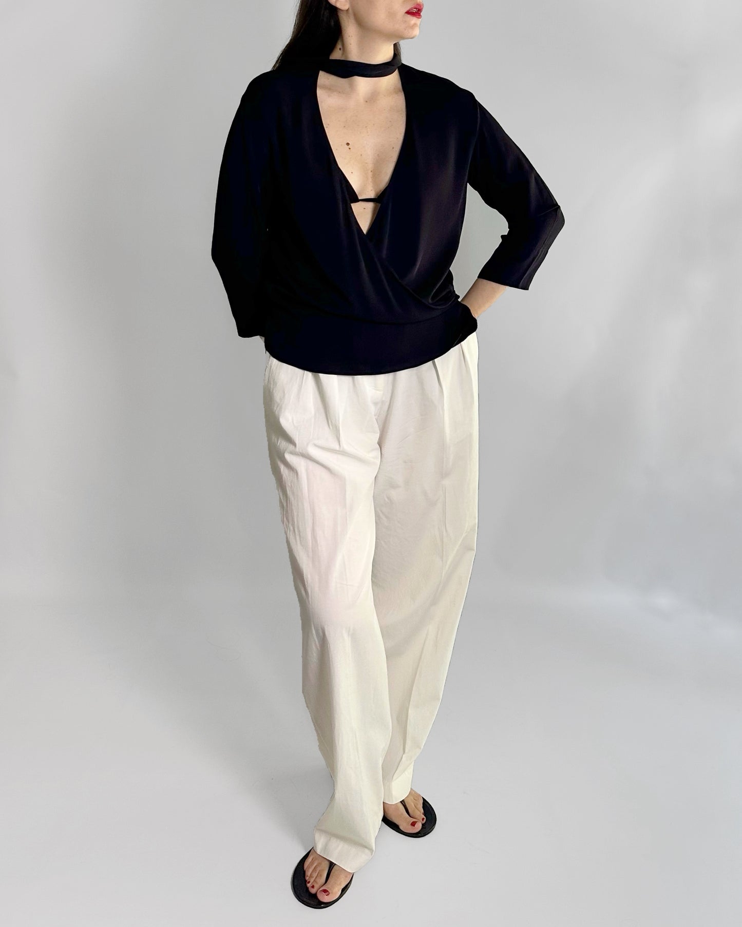 Theory Black Pure Silk Wrap Blouse