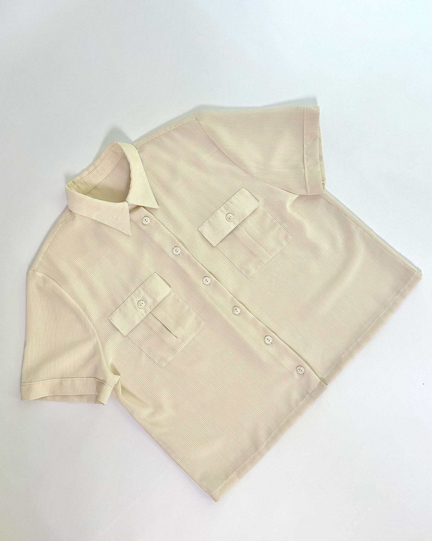 90s Beige Pinstripe Short Sleeve Shirt