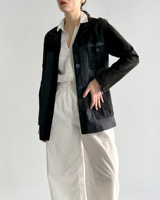 90s Dark Blue Suede & Cotton Jacket