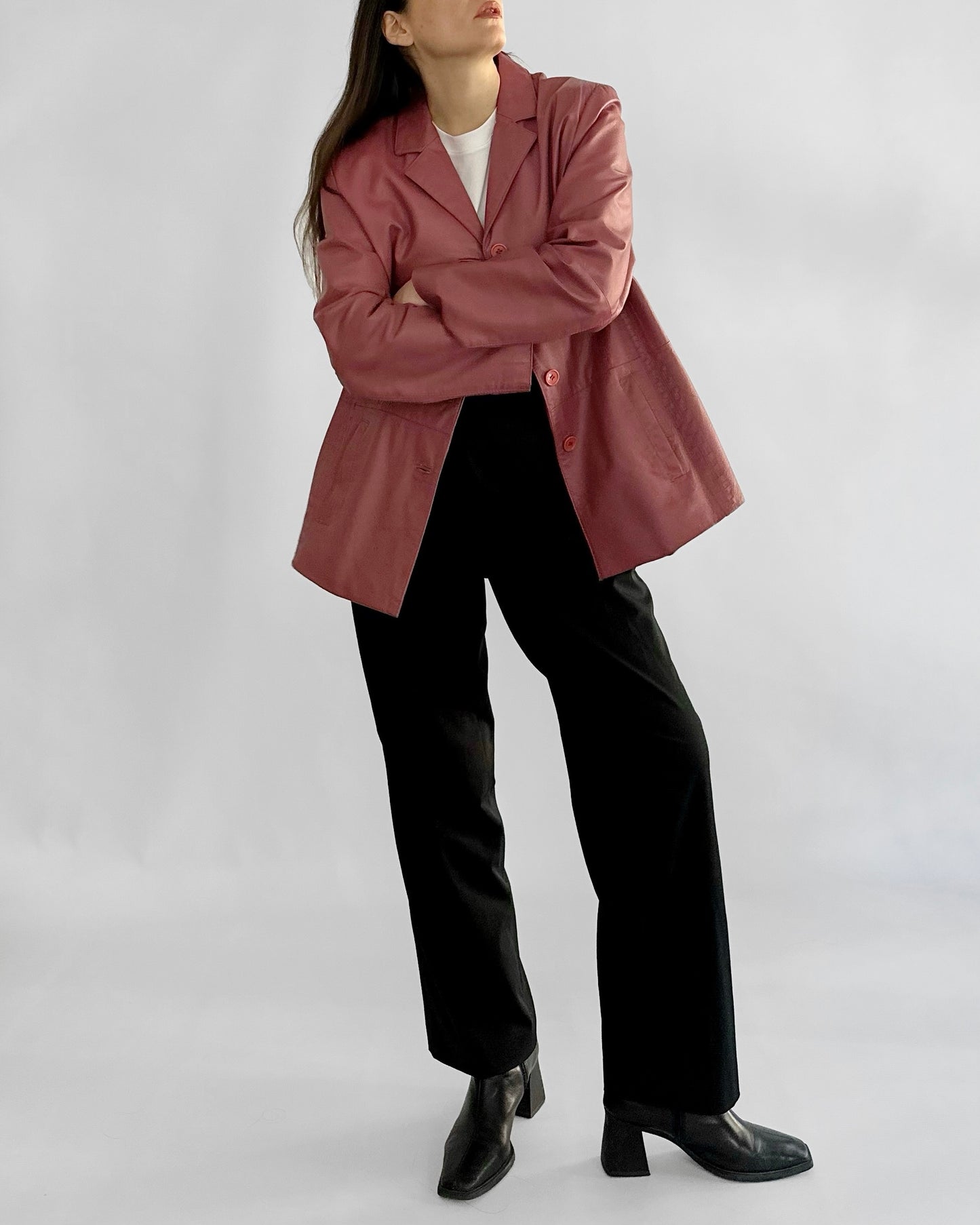 90s Rose-Cherry Leather Jacket