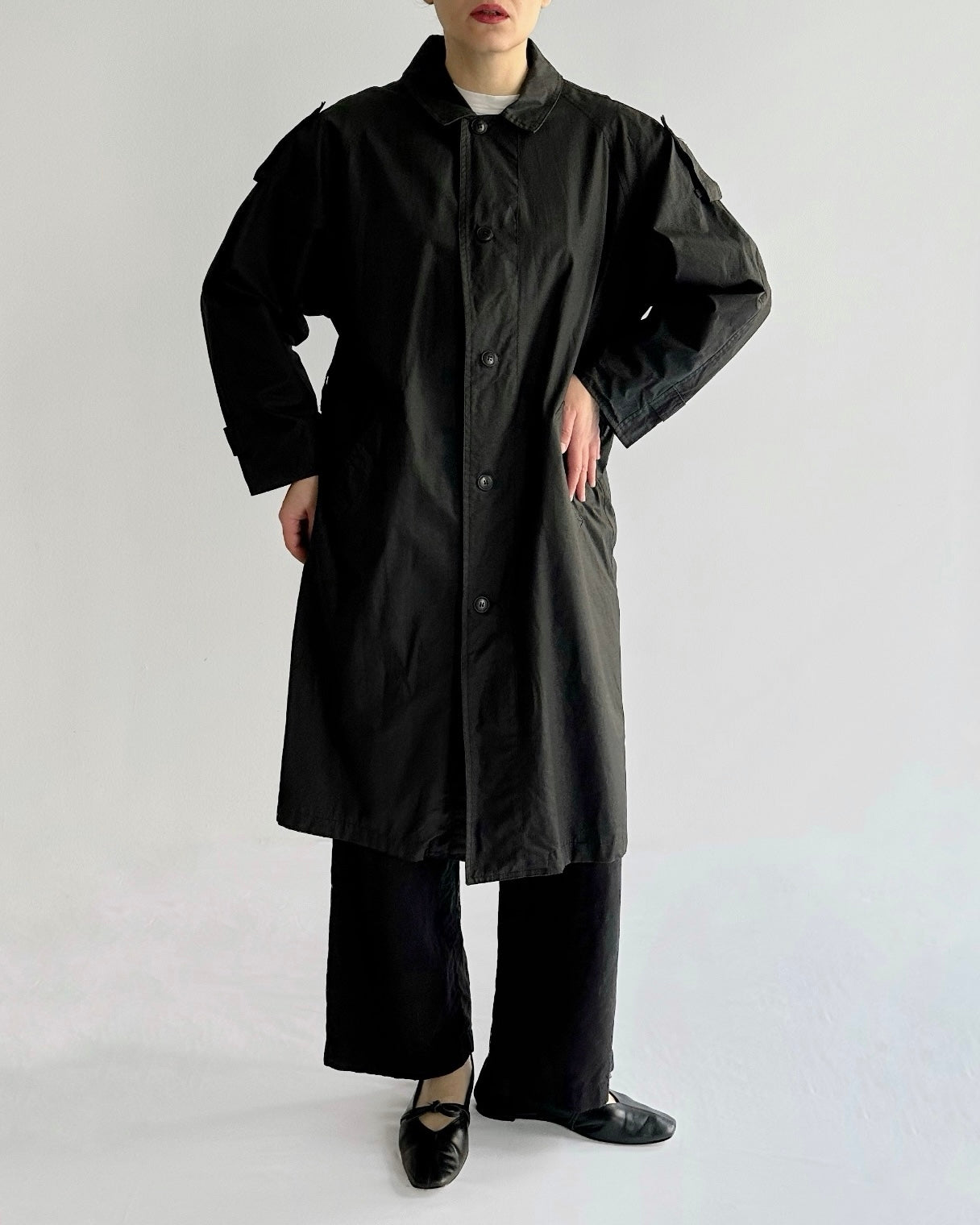 90s Black Cotton Trench Coat