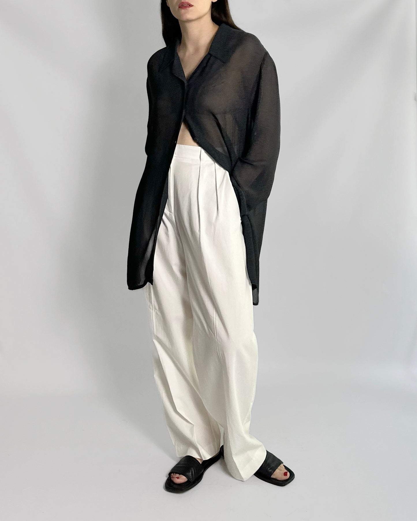 90s Dark Grey Sheer Maxi Shirt
