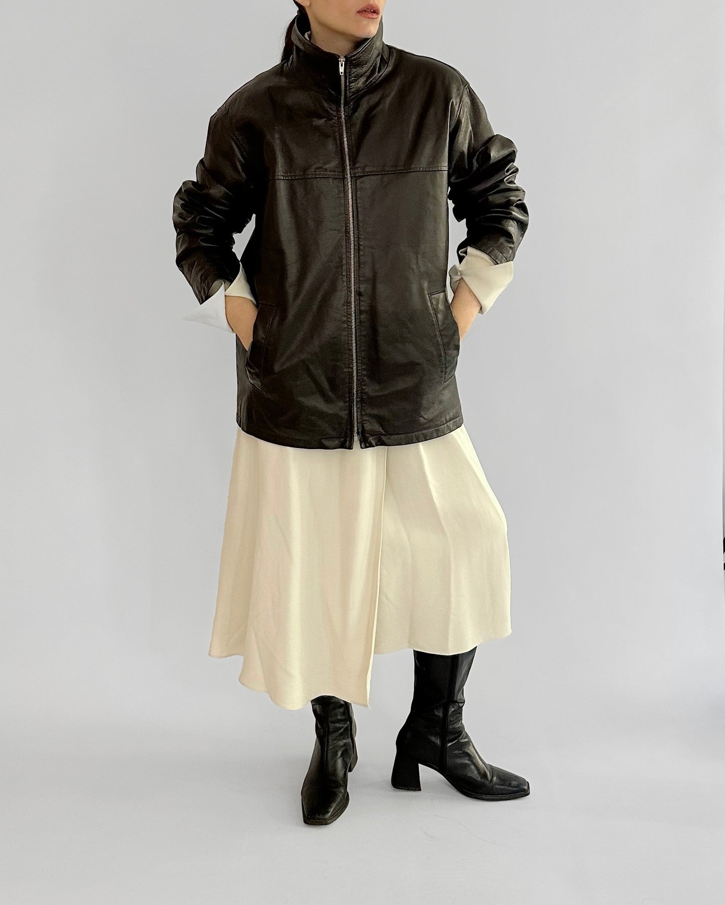 90s Brown Leather Zip Jacket
