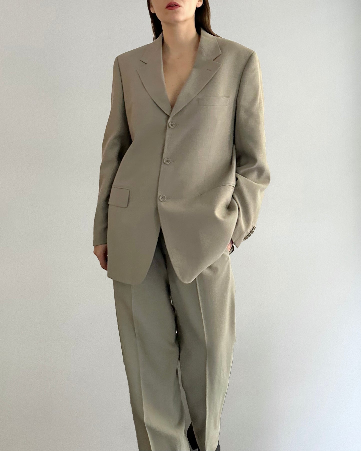 90s Wool Linen Grey Pant Suit