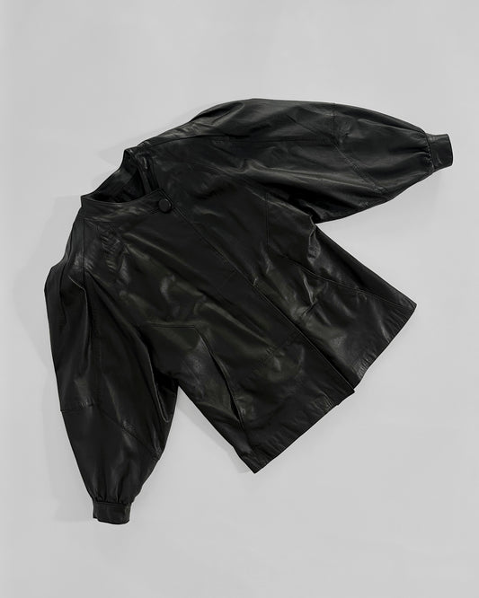 80s Black Puff Sleeve Sheepskin Leather Jacket