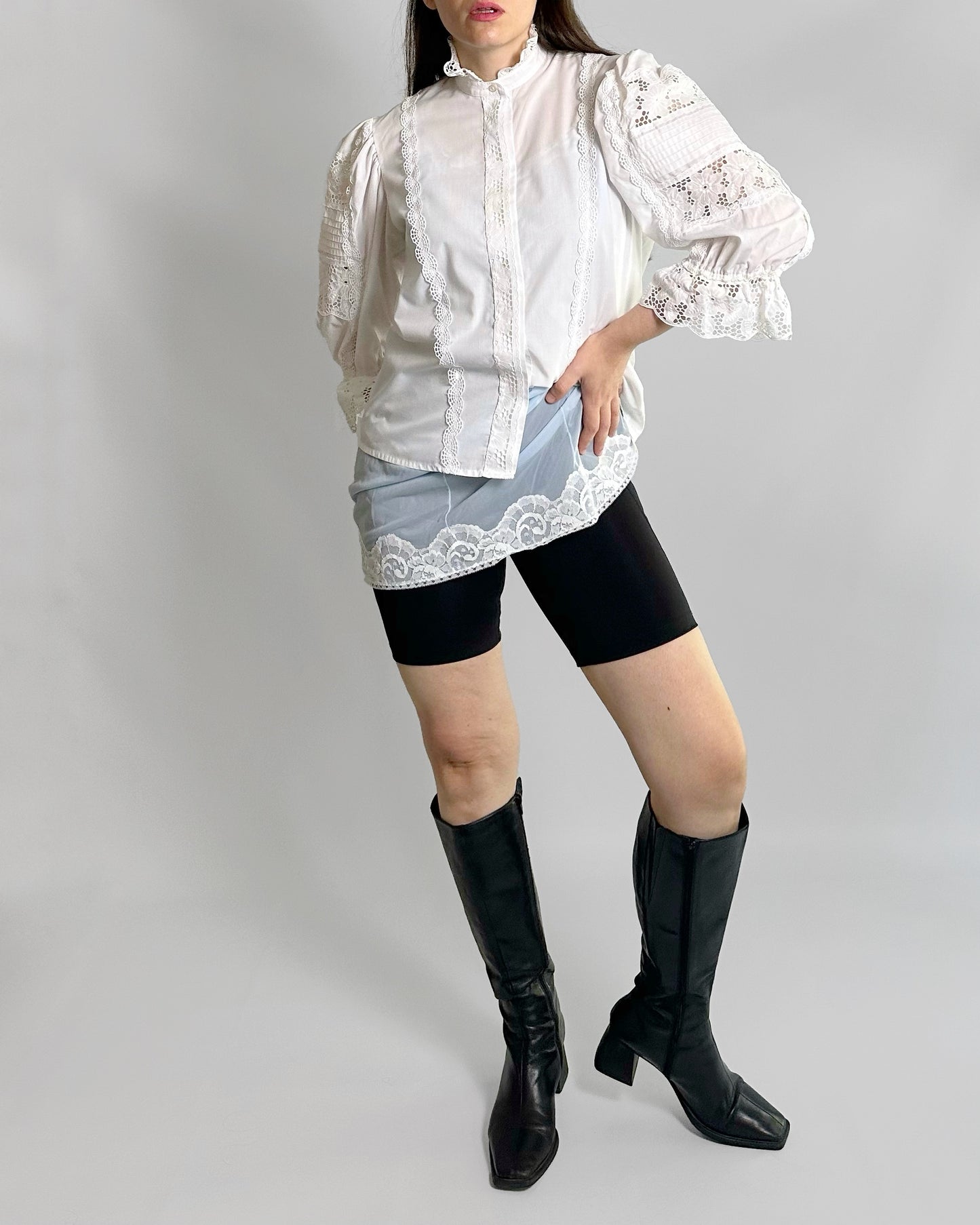 80s White Austrian Puff Sleeve Blouse