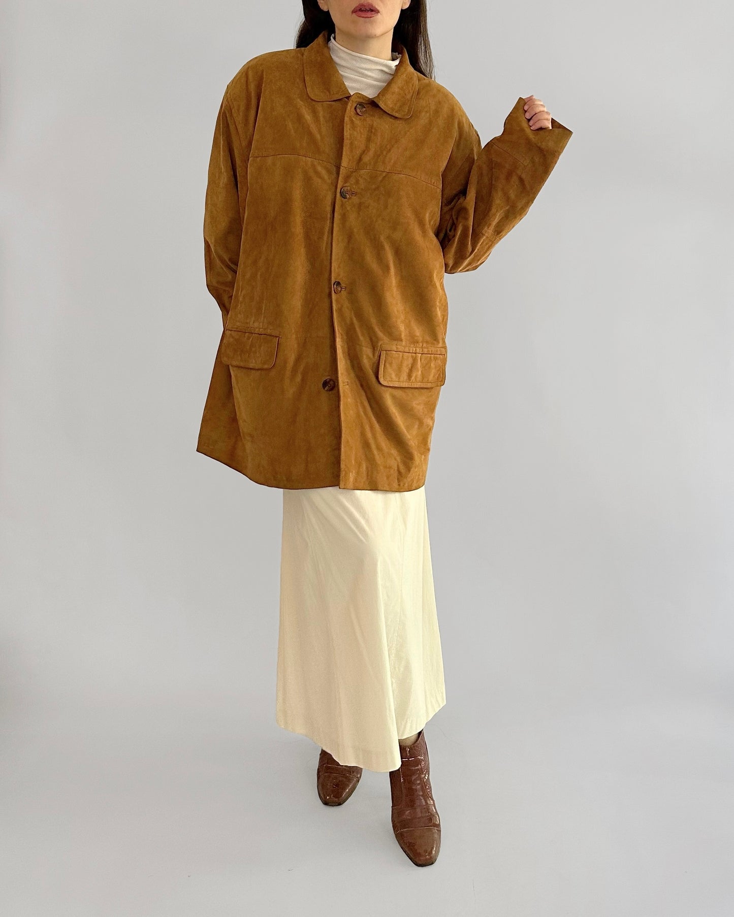 80s Goatskin Caramel Brown Suede Jacket