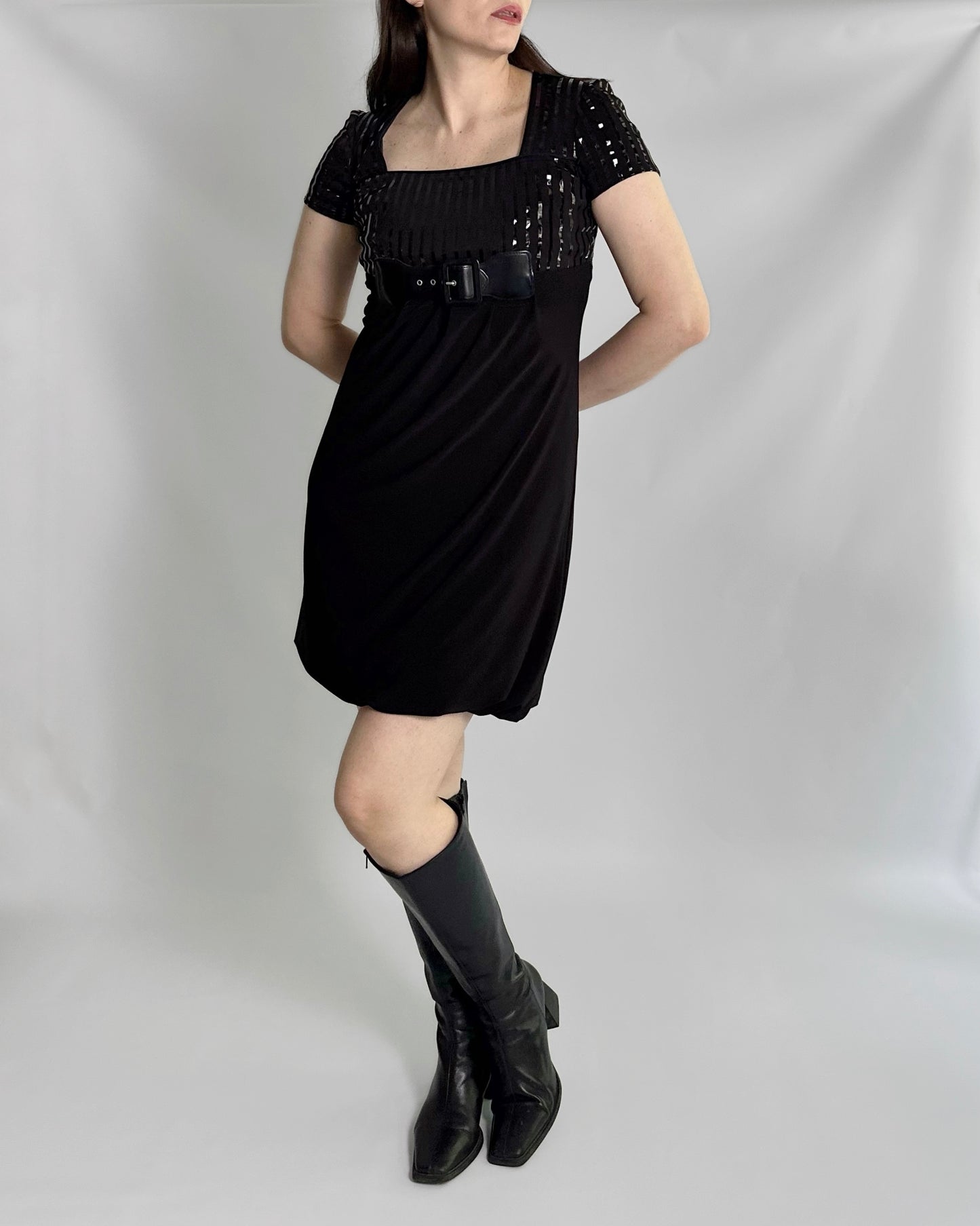 90s Joseph Ribkoff Black Belted Dress