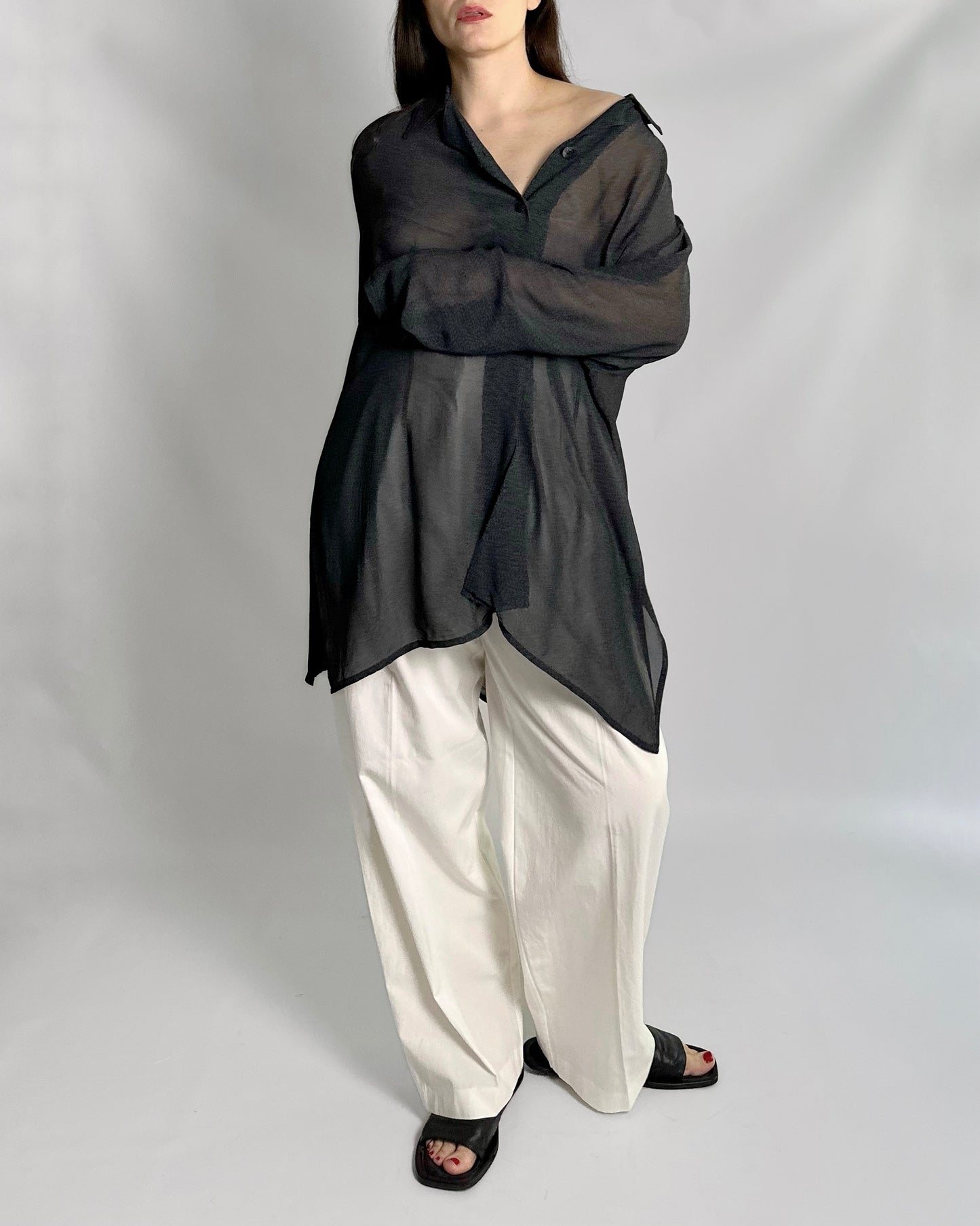 90s Dark Grey Sheer Maxi Shirt