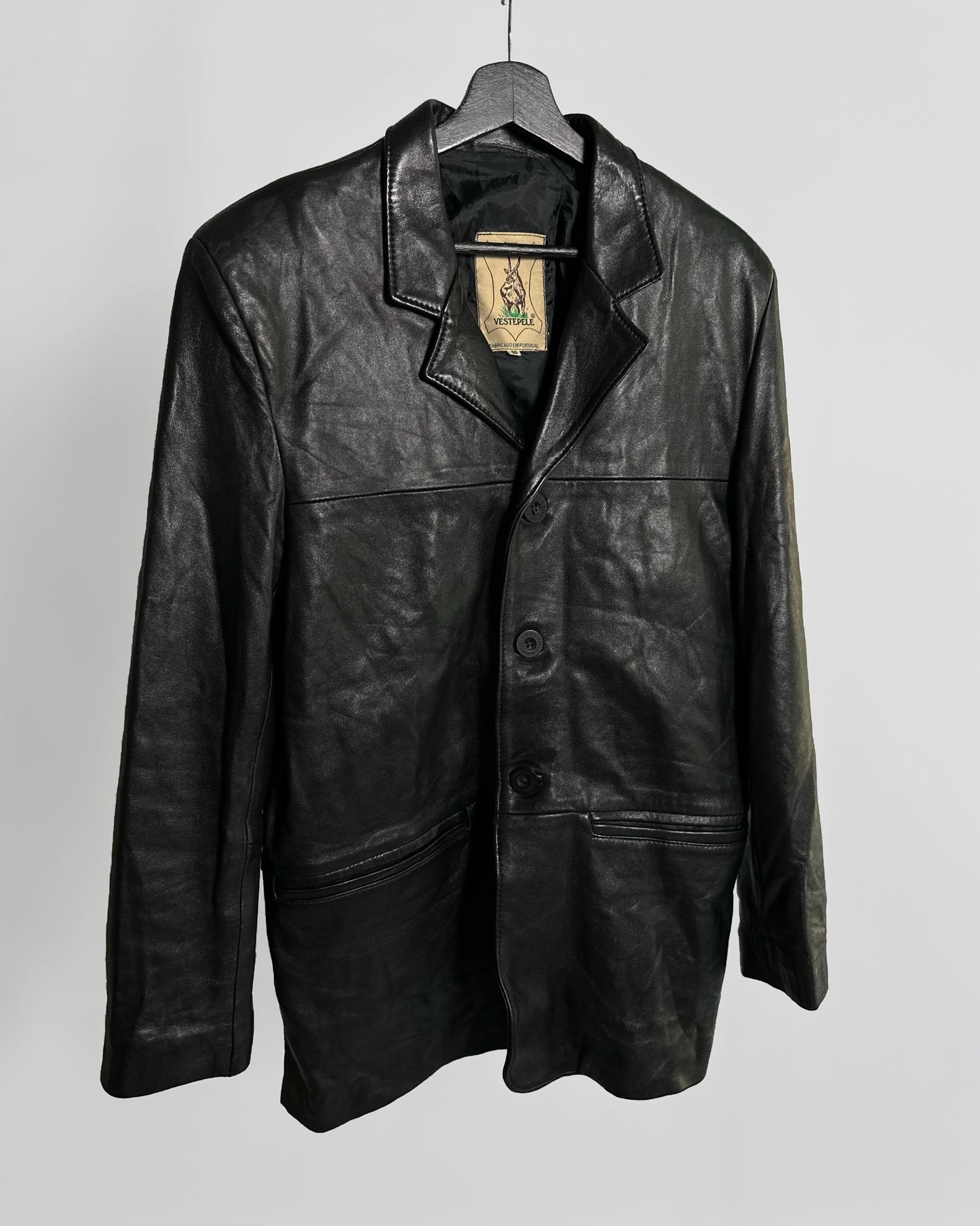 90s Black Pure Leather Blazer