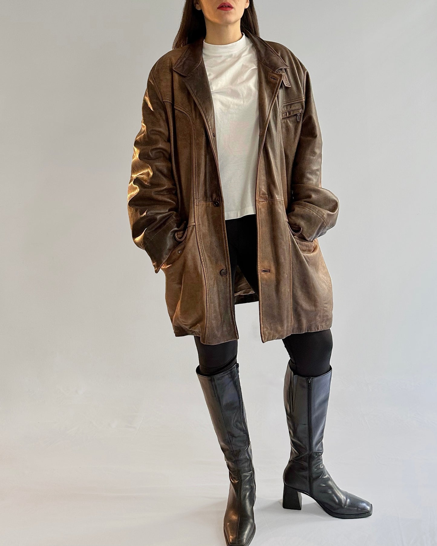 90s Distressed Brown Leather Jacket