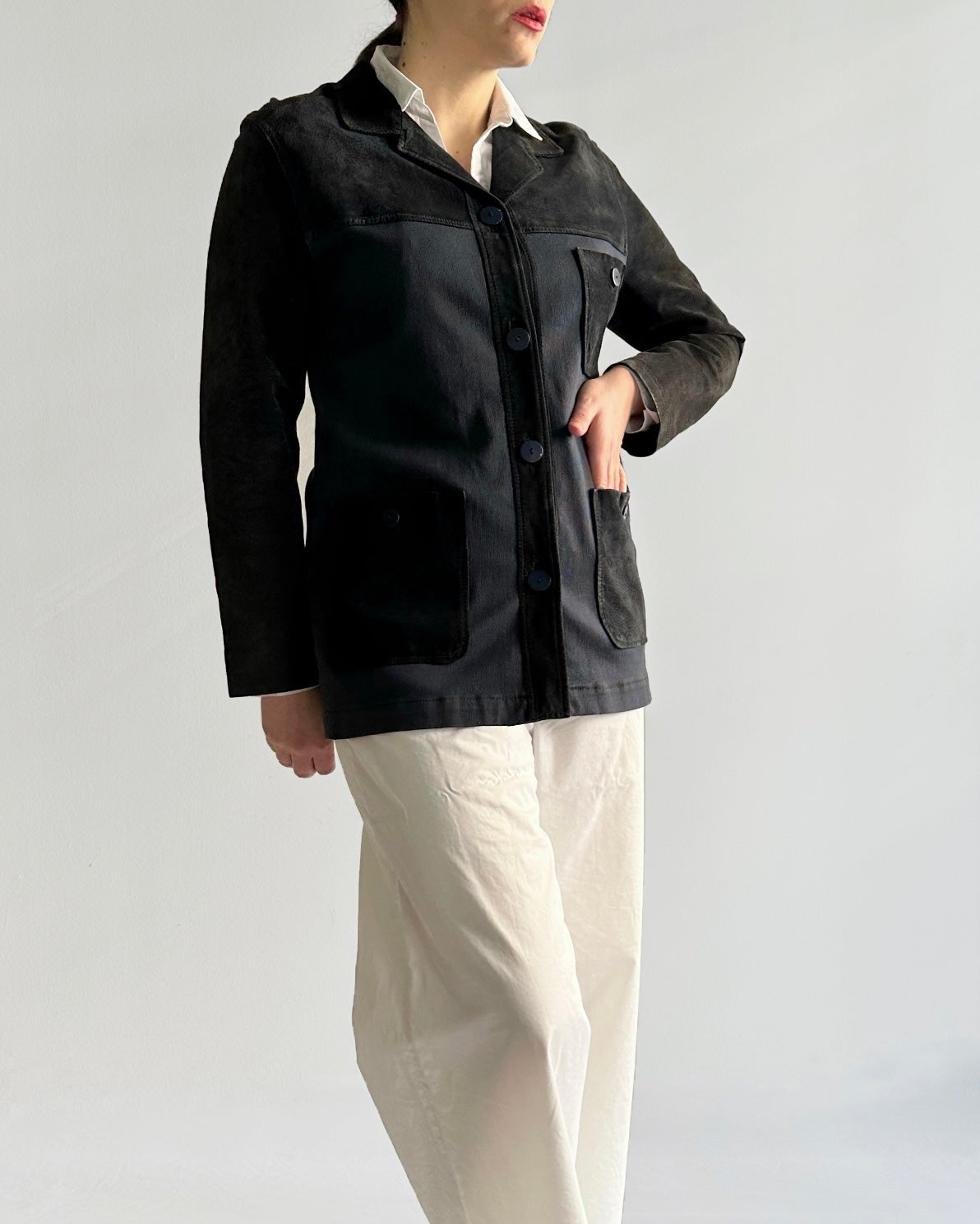90s Dark Blue Suede & Cotton Jacket