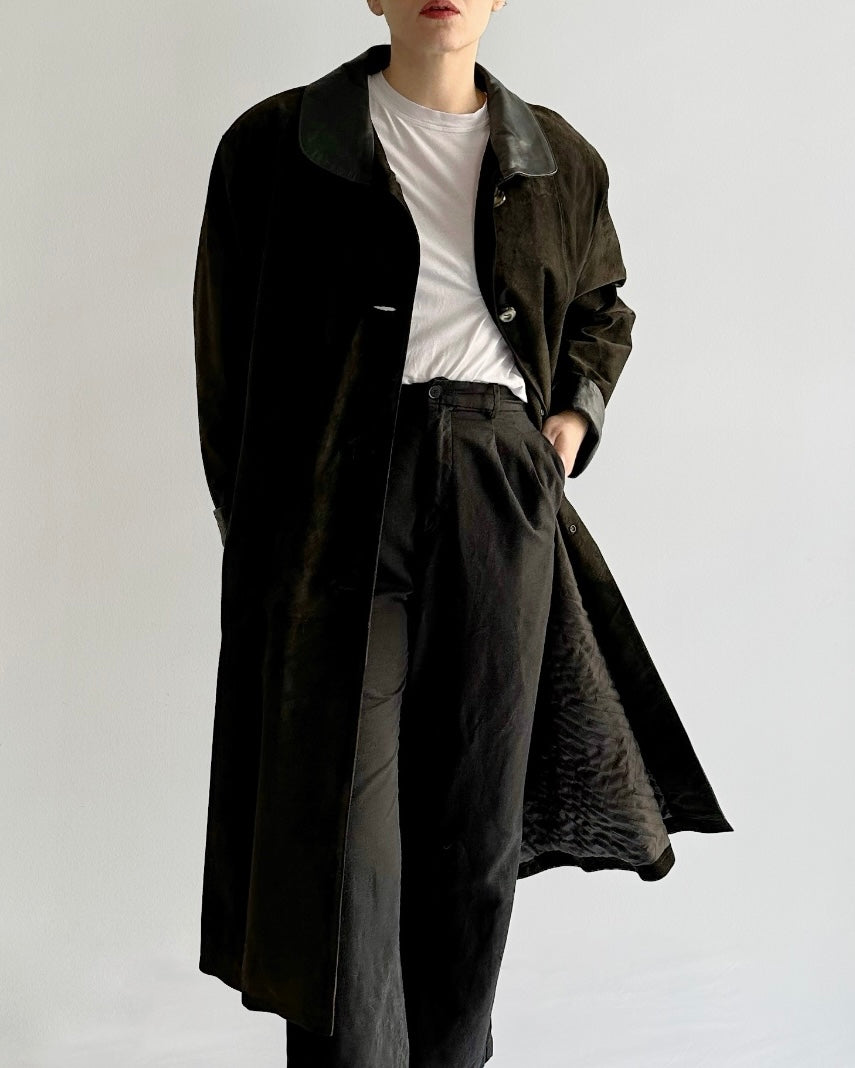 90s Dark Brown Suede Leather Coat