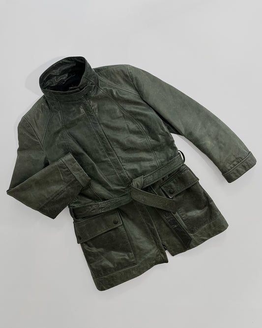 2000s Trussardi Grey-Green Distressed Leather Jacket – Limited Edition