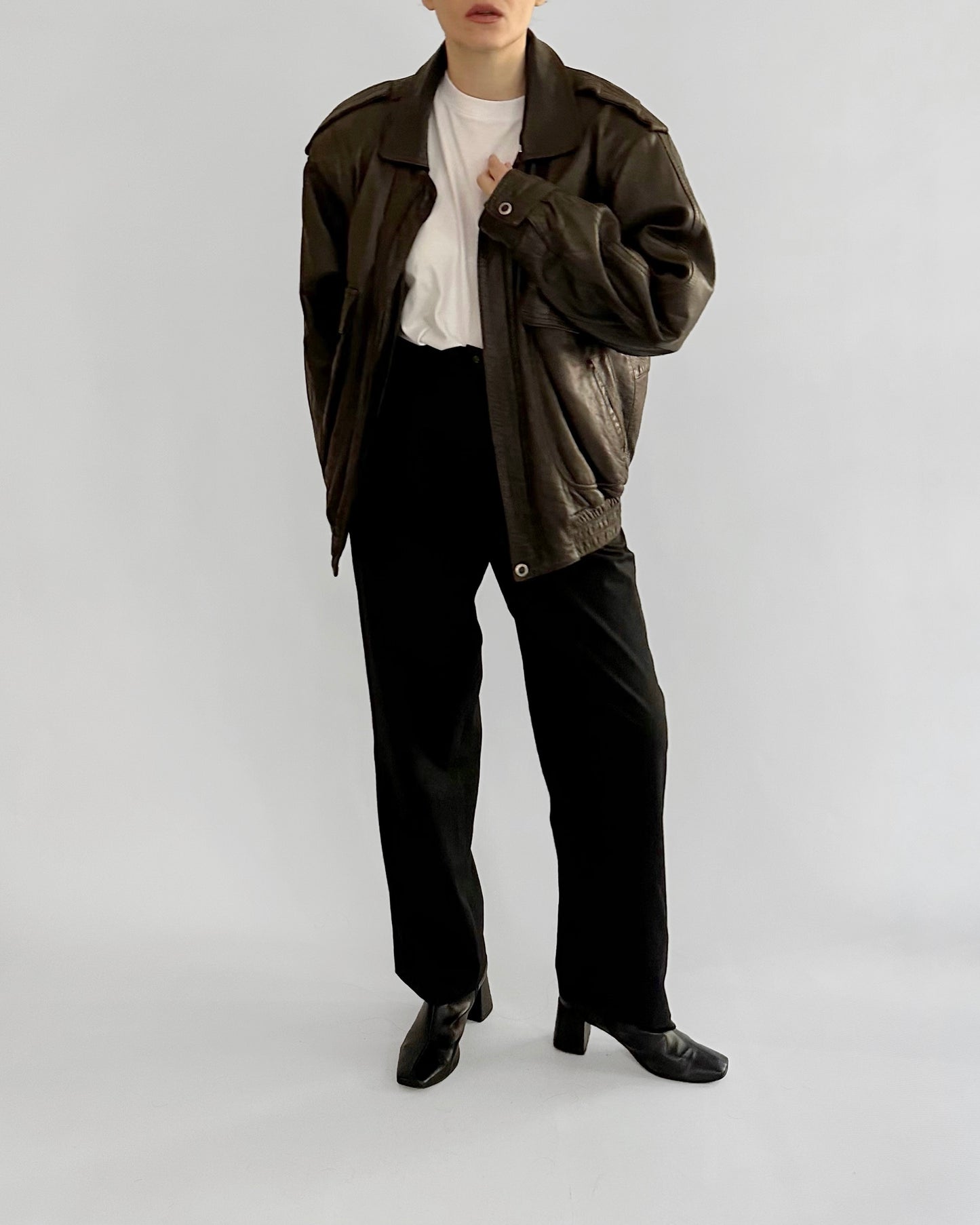 80s Sheepskin Leather Brown Bomber Jacket