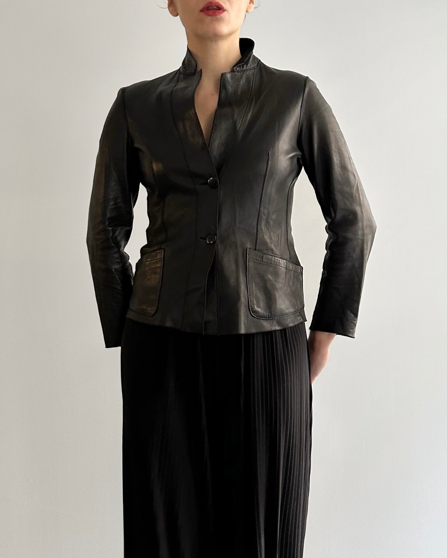 90s Black Double Faced Italian Leather Jacket