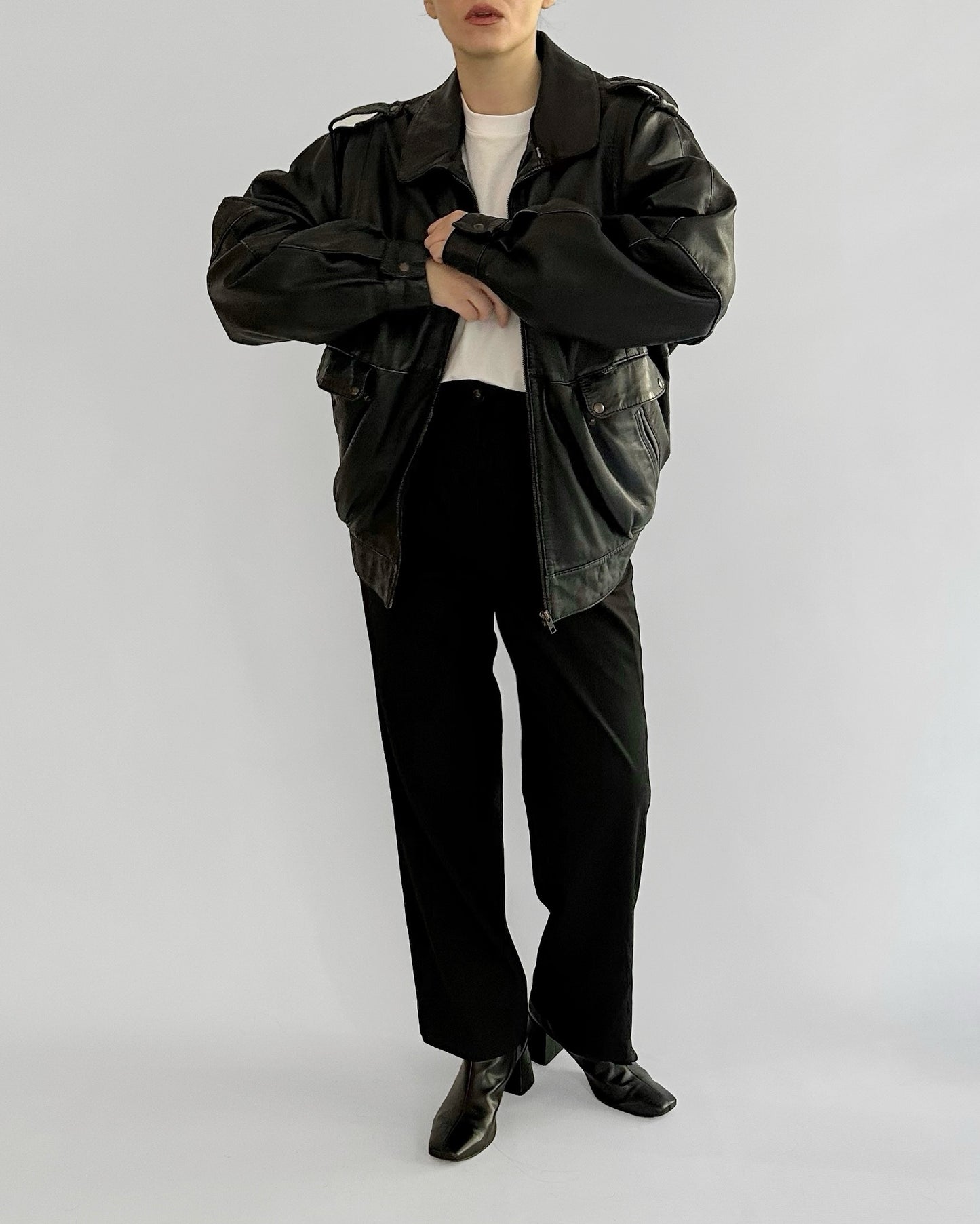 80s Black Lamb Leather Bomber Jacket – Made in Spain