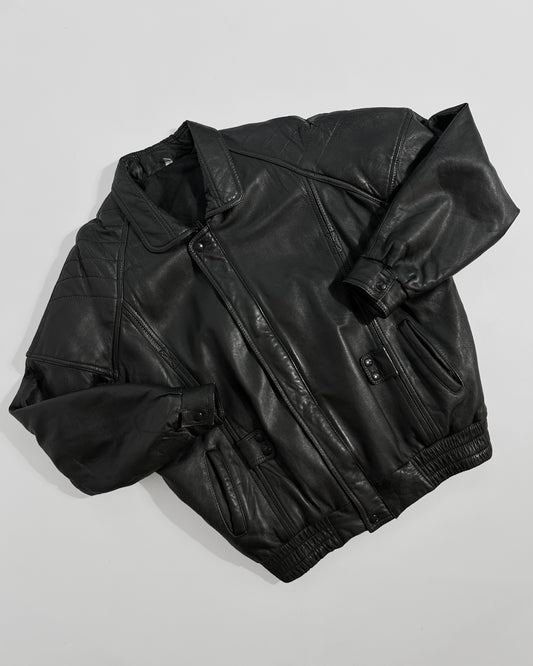 80s Black Leather Bomber Jacket