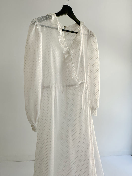 70s/80s Sheer White Polka Dot Dress