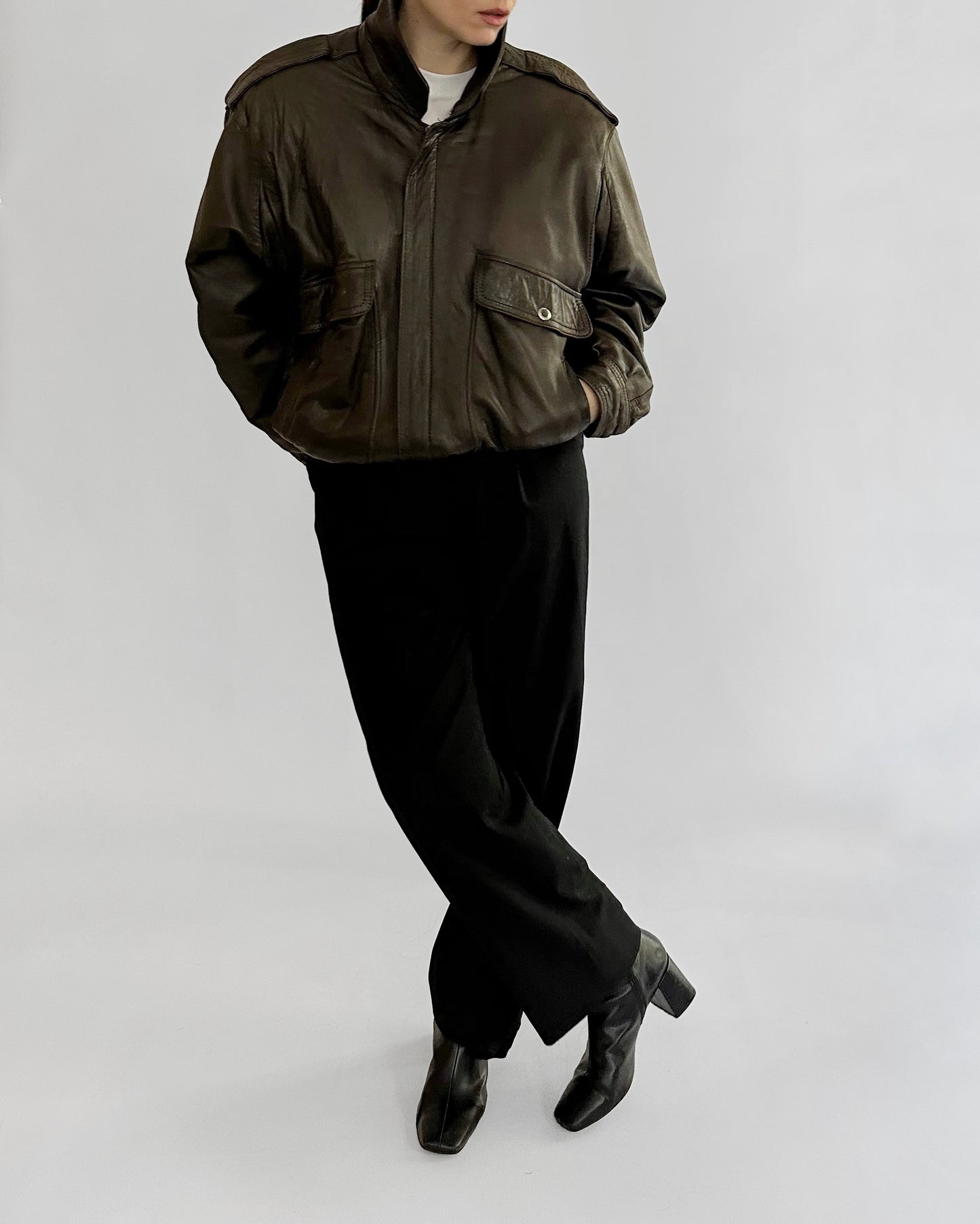 80s Sheepskin Leather Brown Bomber Jacket
