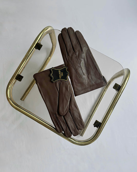 90s Brown Goat Leather Gloves - Size 9 1/2, NOS