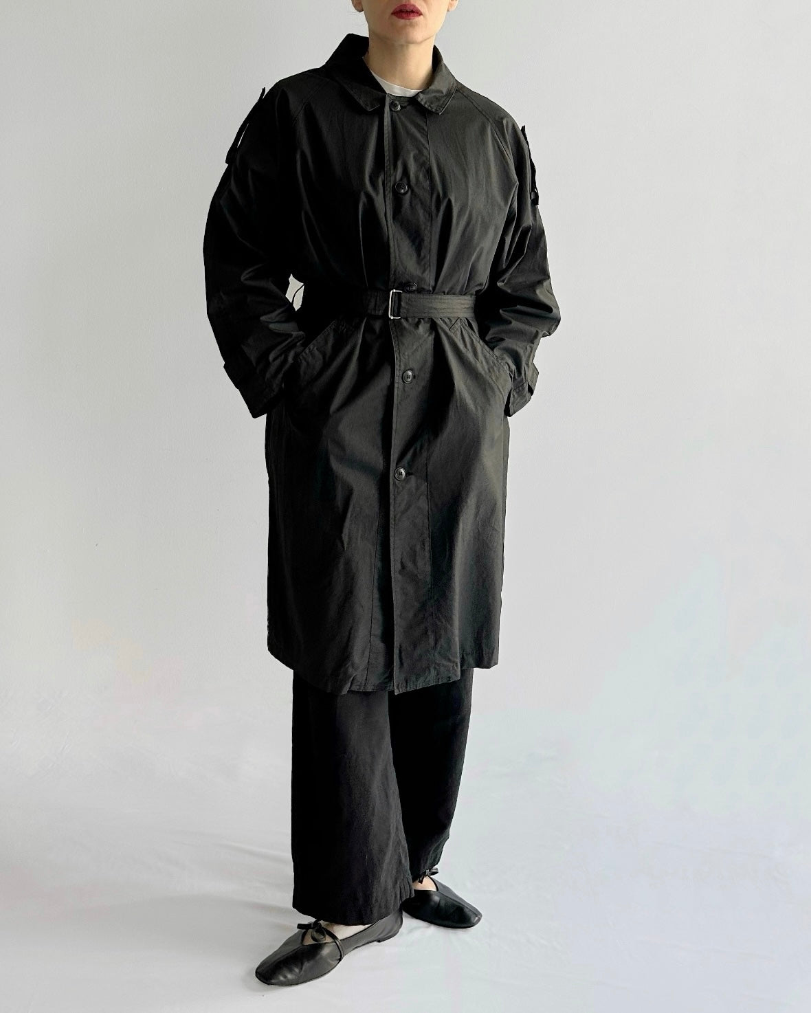 90s Black Cotton Trench Coat
