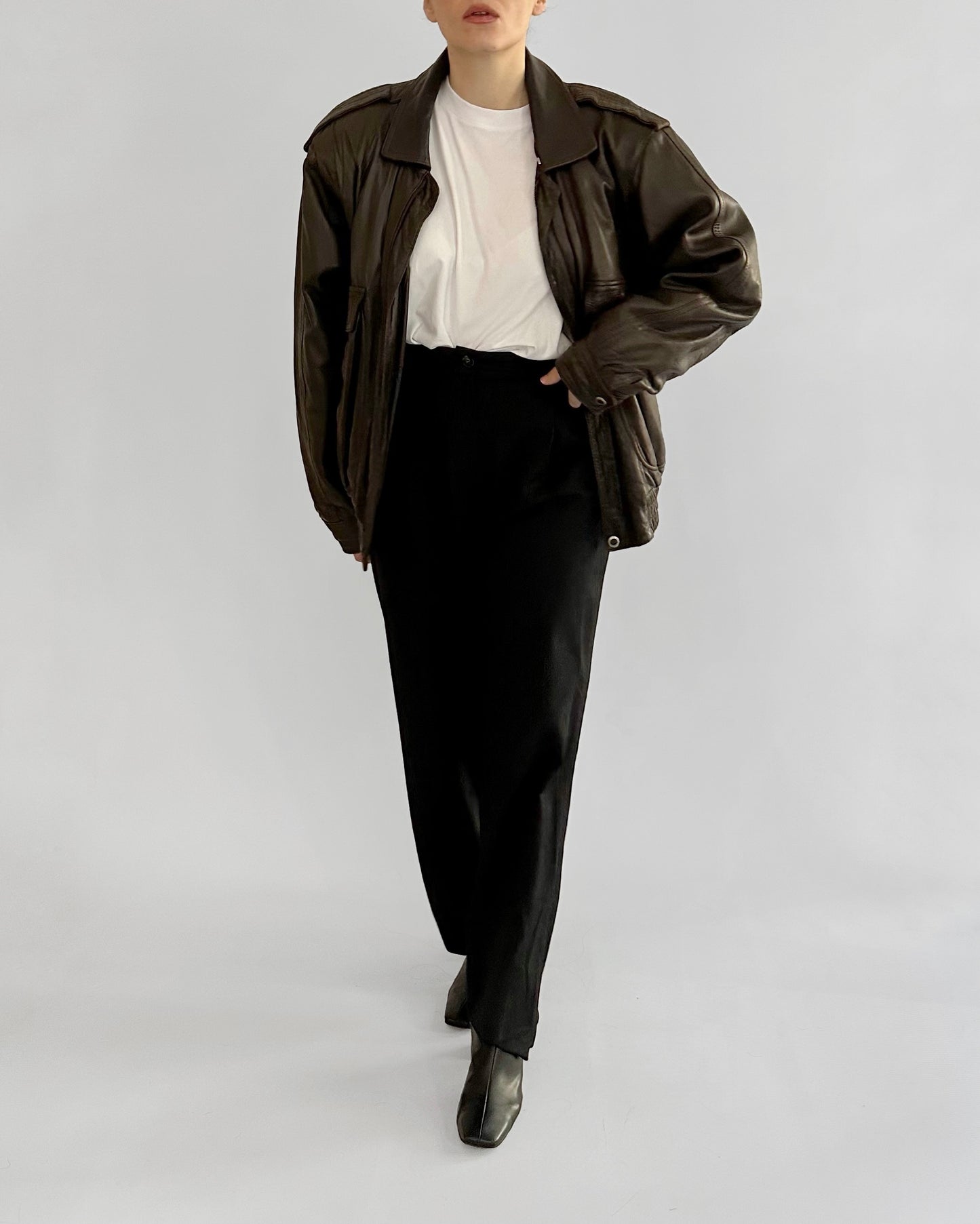 80s Sheepskin Leather Brown Bomber Jacket