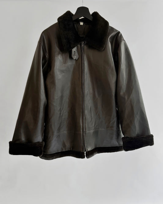 2000s Faux Leather Jacket with Faux Fur Collar