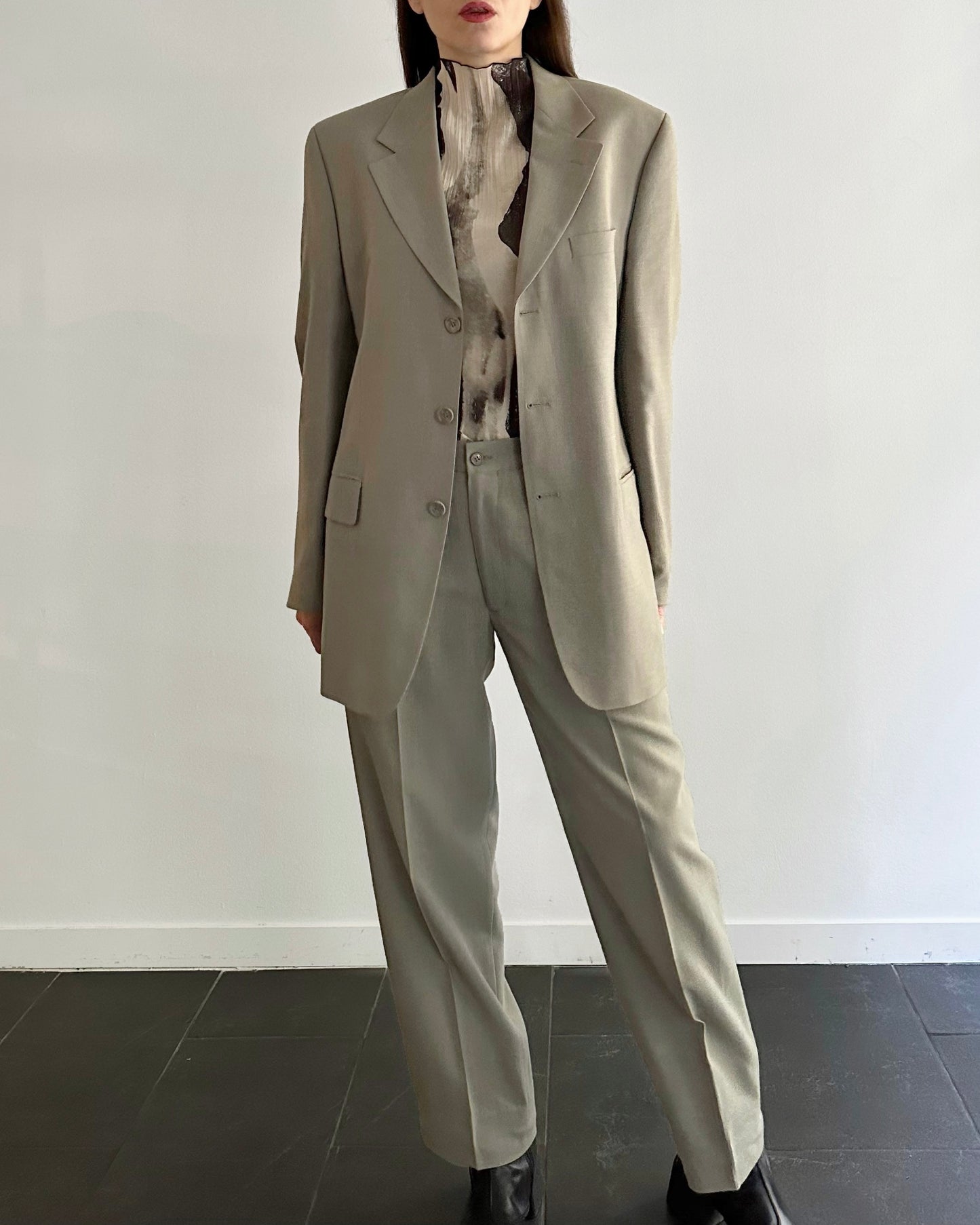 90s Wool Linen Grey Pant Suit