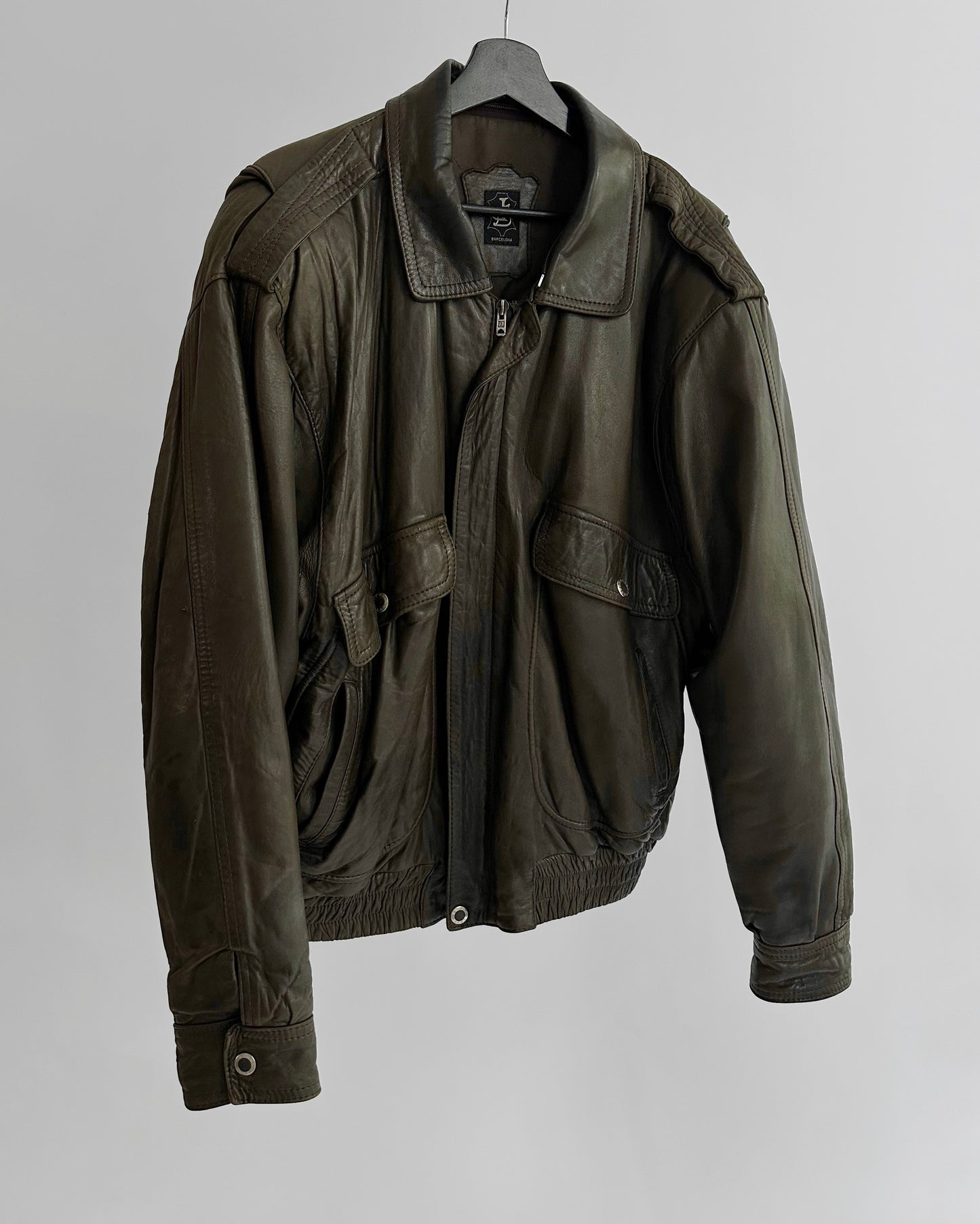 80s Sheepskin Leather Brown Bomber Jacket