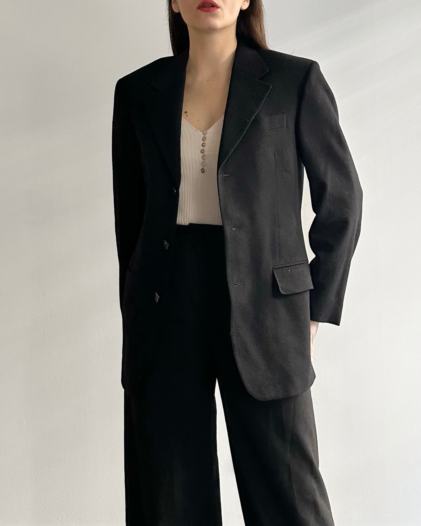 90s Ermenegildo Zegna Wool Cashmere Black Blazer