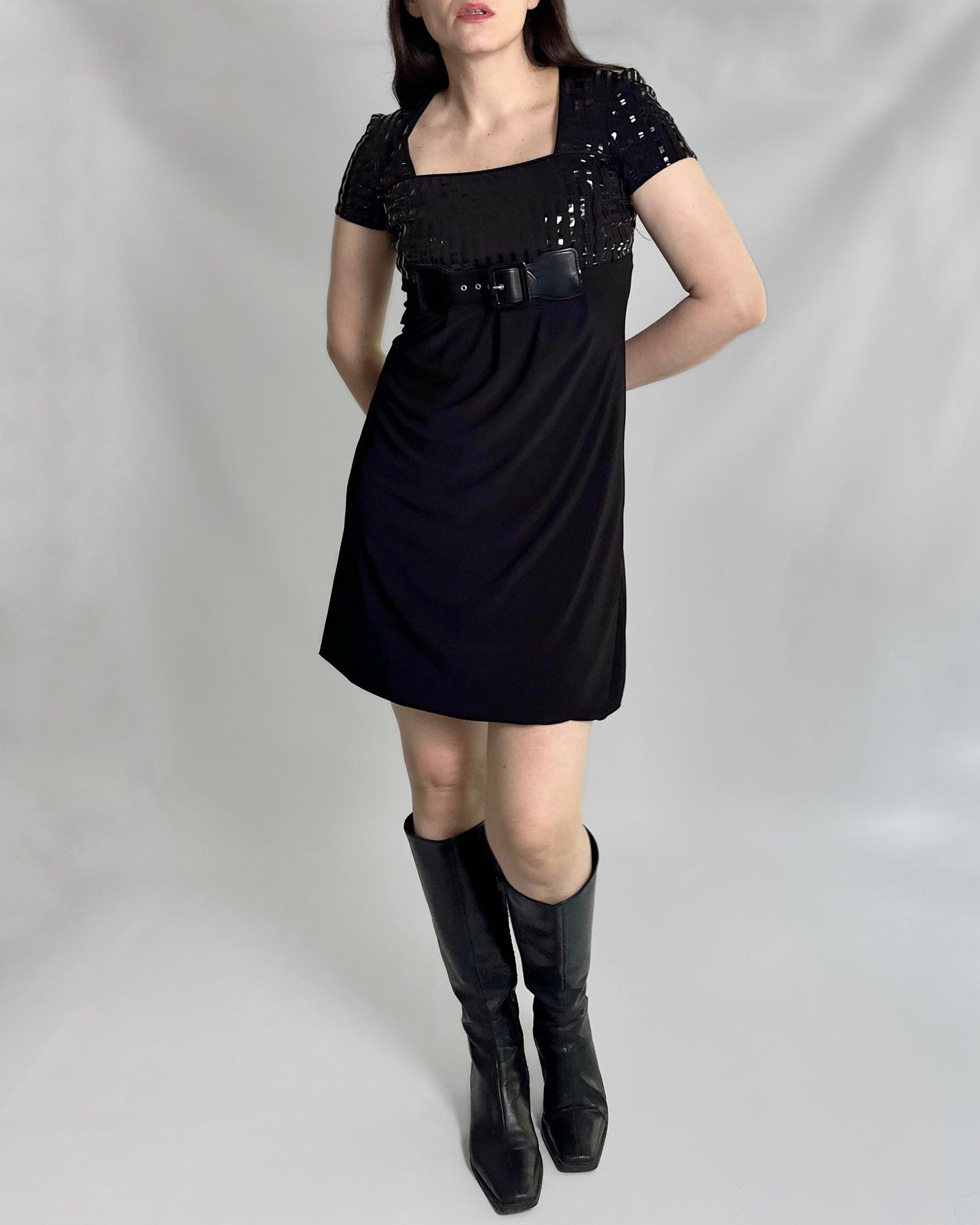 90s Joseph Ribkoff Black Belted Dress