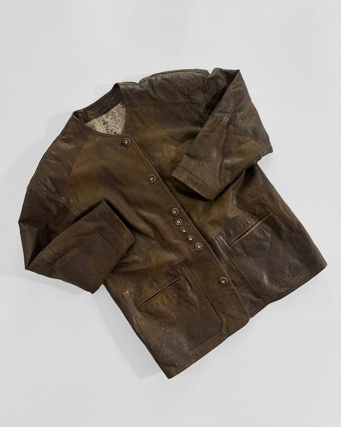 80s Tyrolean Distressed Brown Leather Jacket