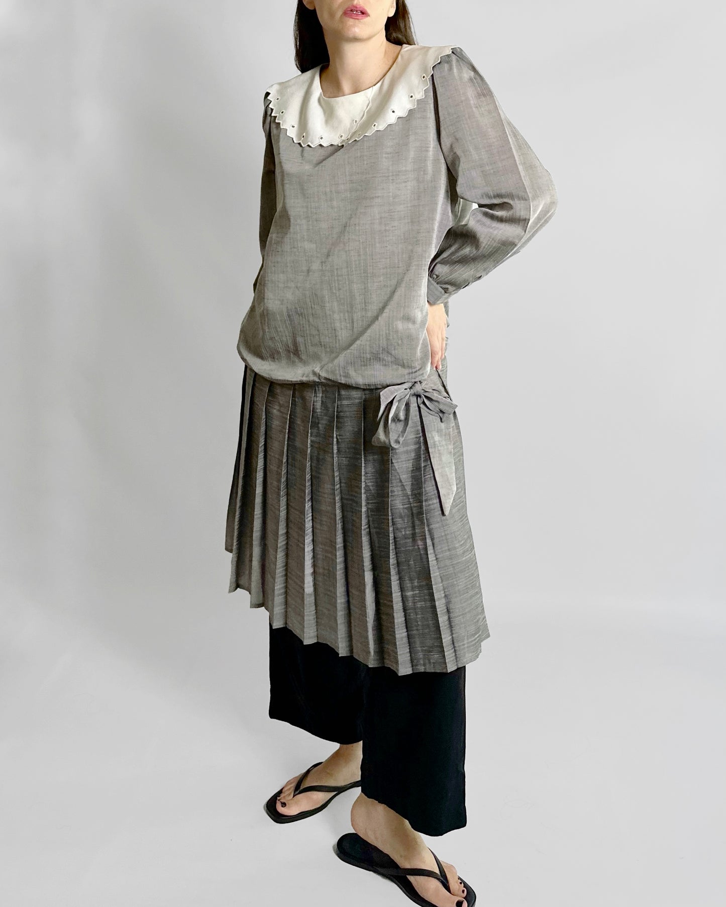 70s Grey Drop-Waist Dress