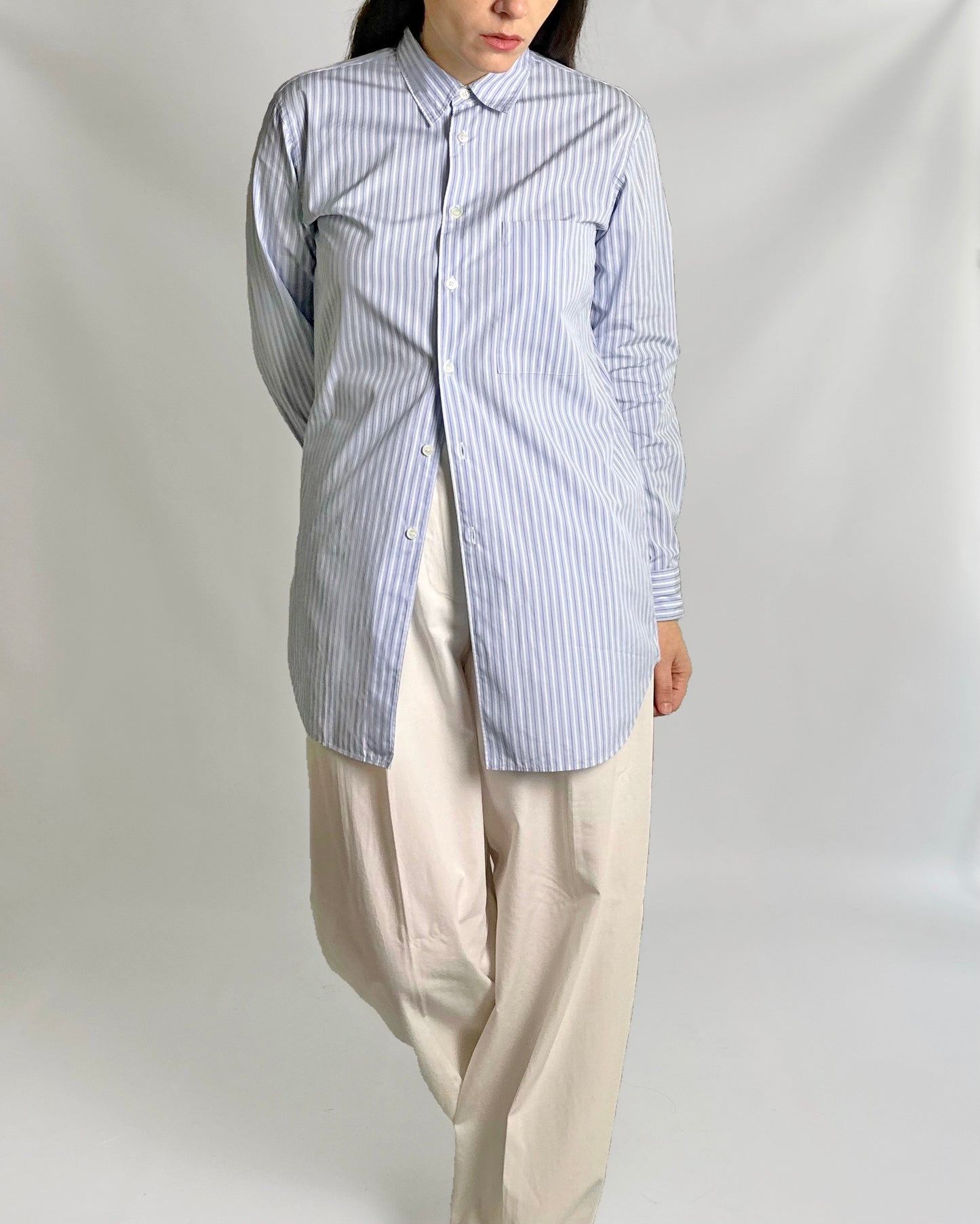 Comme des Garçons Blue Striped Maxi Shirt - Hommes Plus Fall 2013