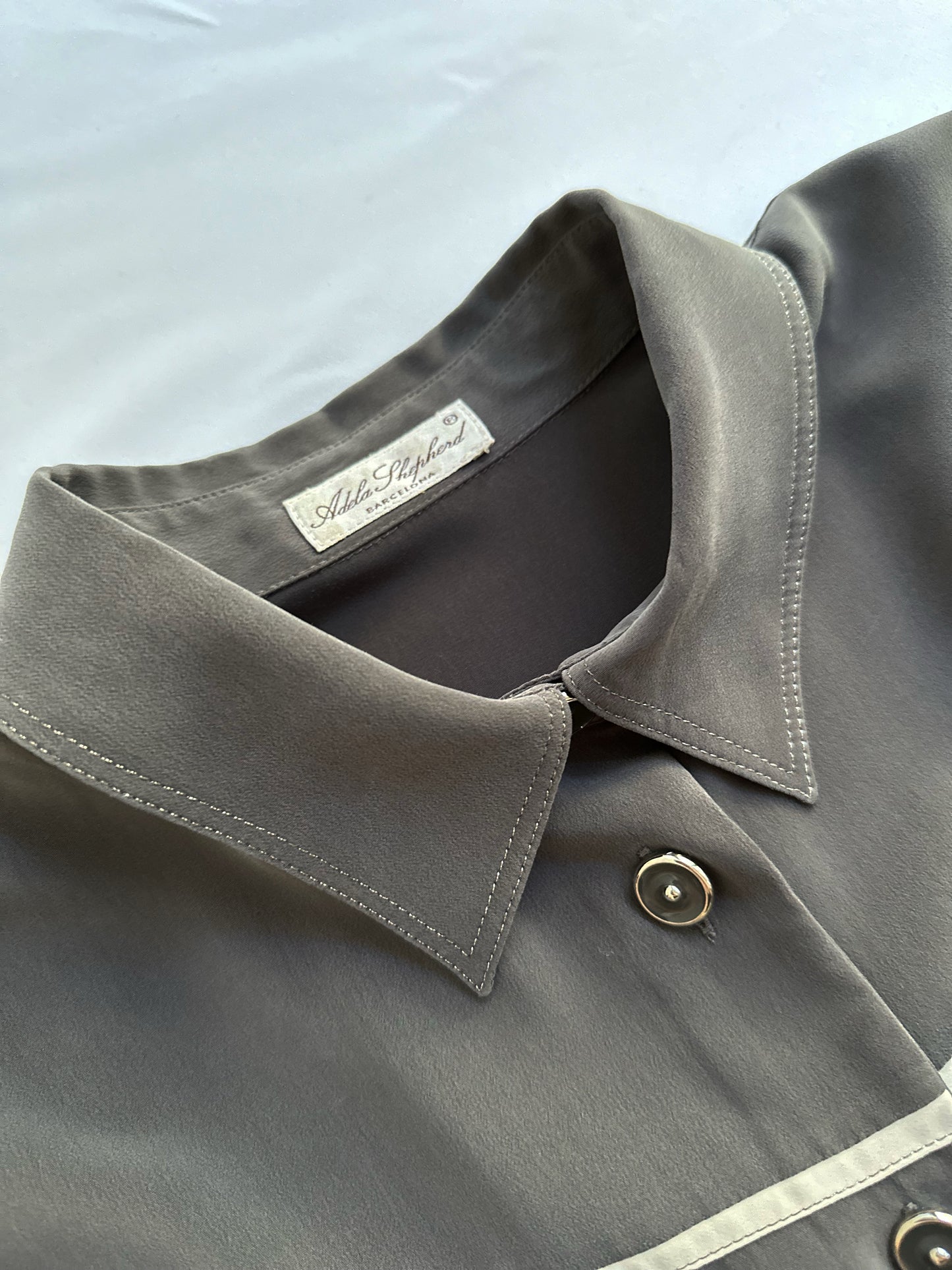 90s Grey Blouse with White Trim