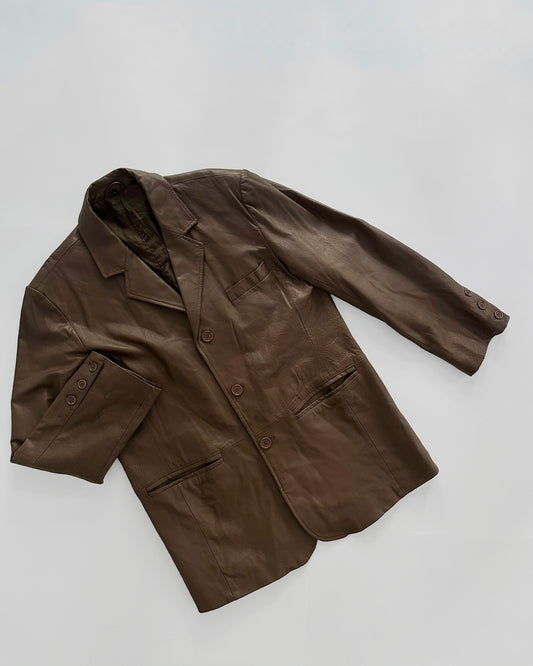 Vintage 90s Brown Leather Blazer