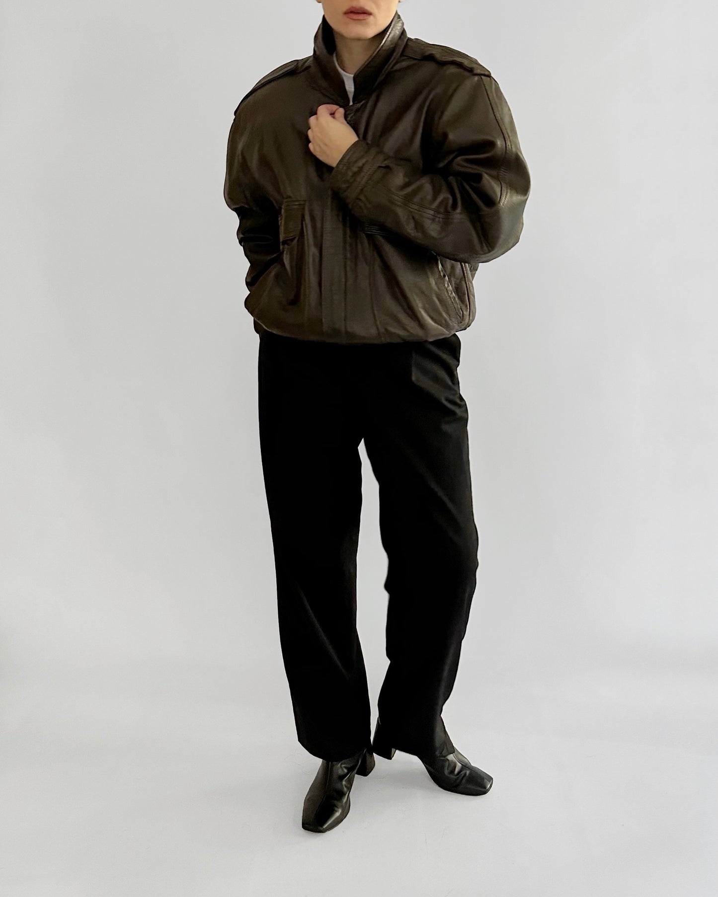 80s Sheepskin Leather Brown Bomber Jacket