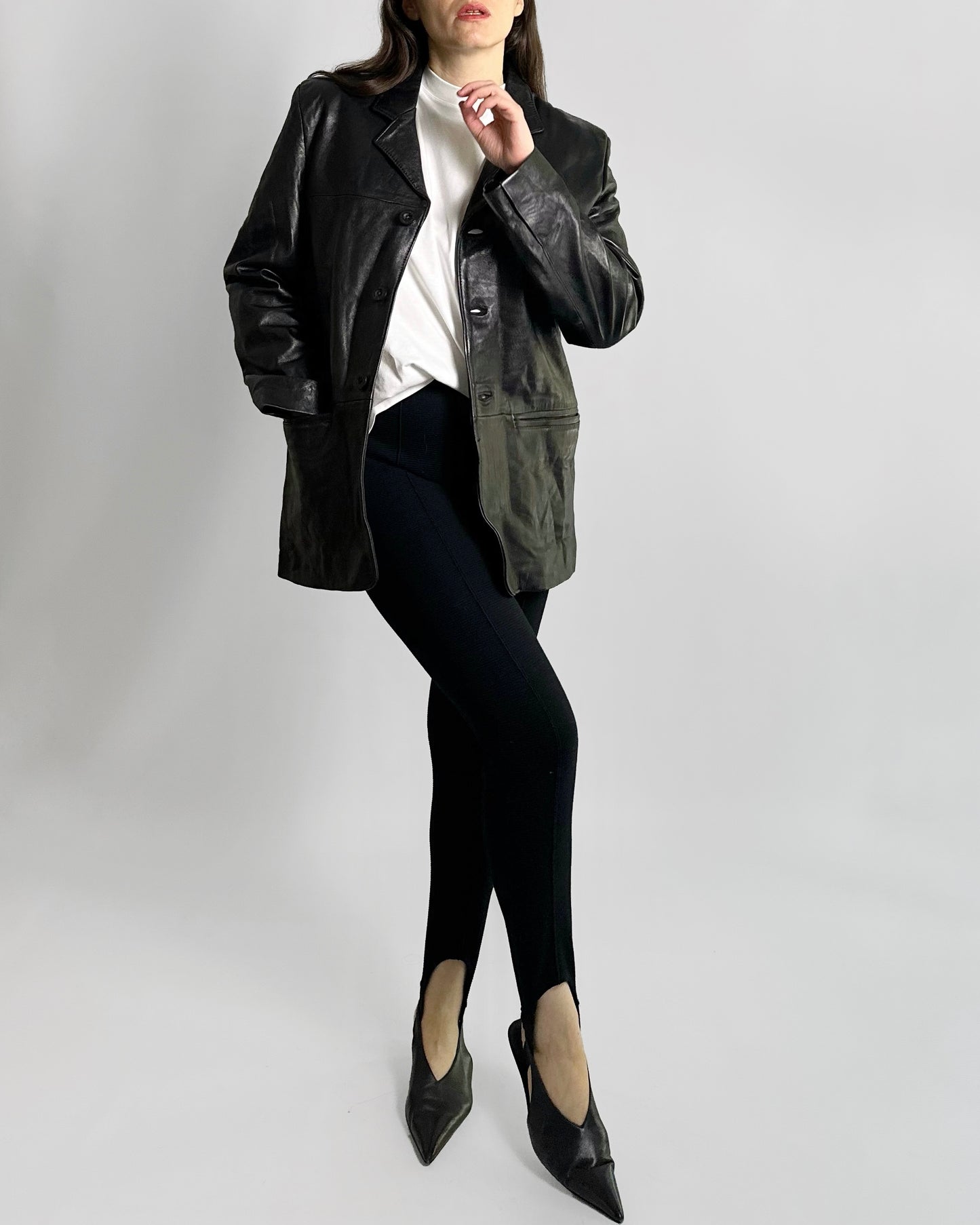 90s Black Pure Leather Blazer