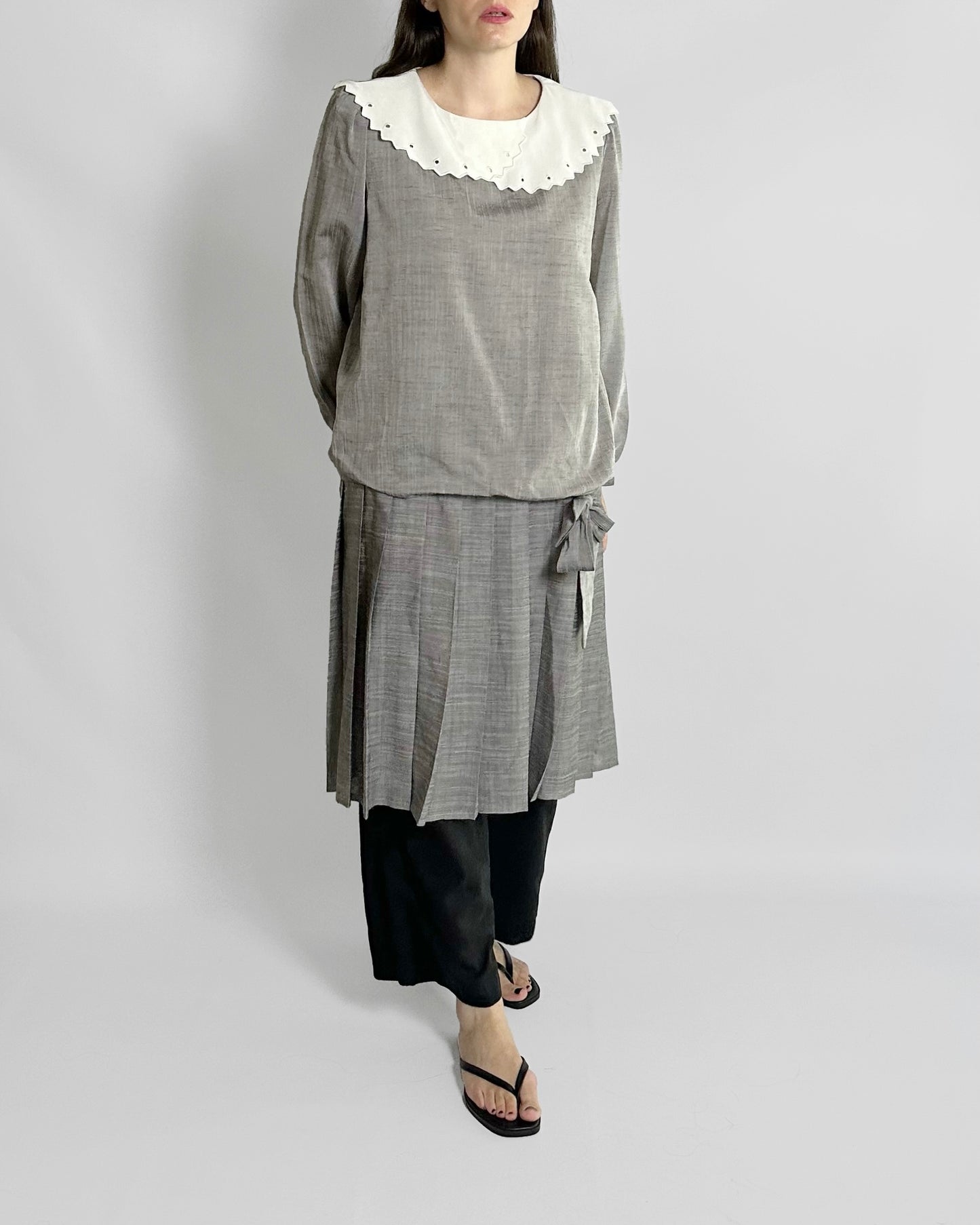 70s Grey Drop-Waist Dress