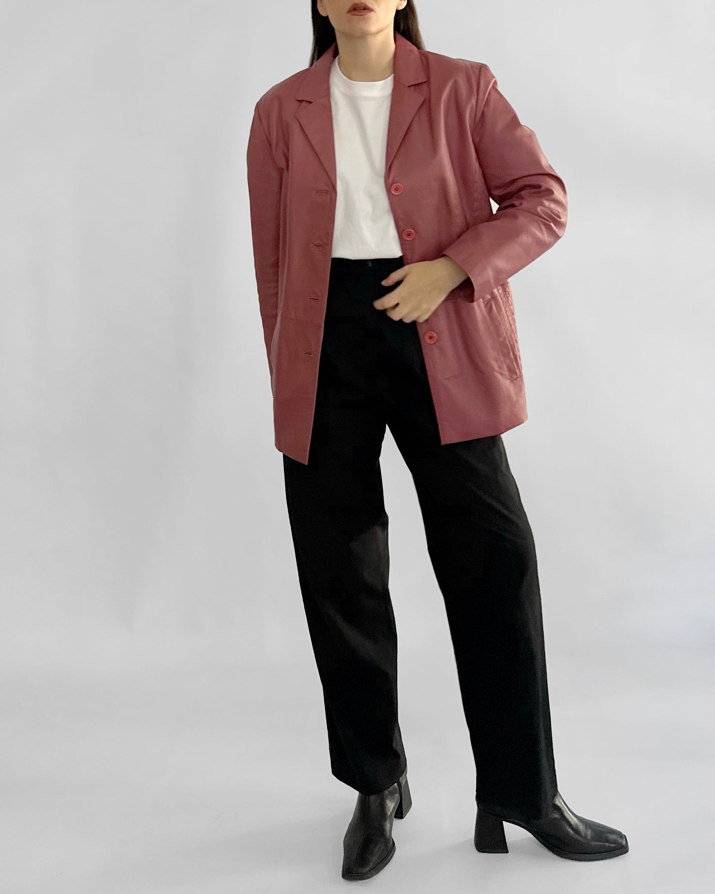 90s Rose-Cherry Leather Jacket