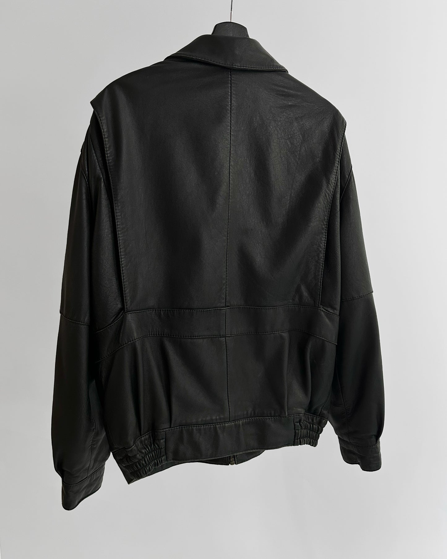 80s Black Lamb Leather Bomber Jacket – Made in Spain
