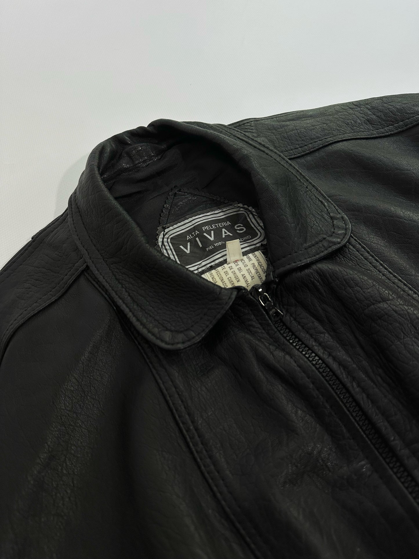 80s Black Sheepskin Leather Bomber Jacket